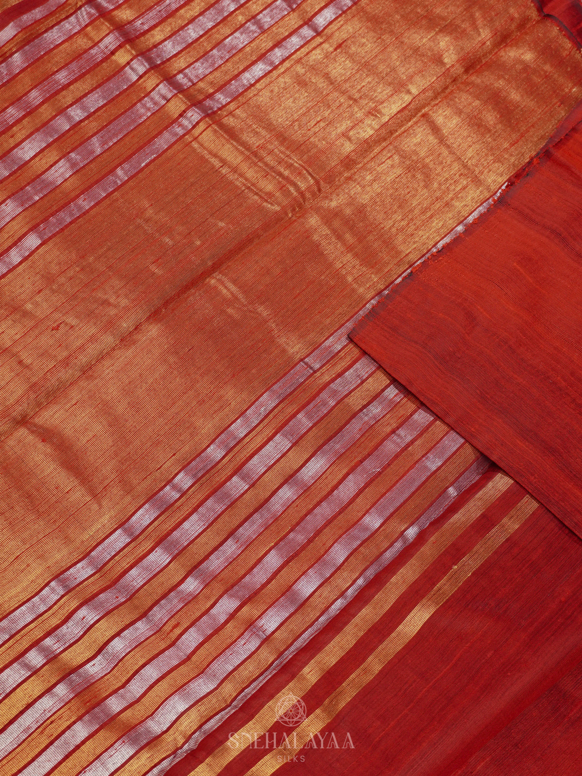 Red Dupion Silk Saree