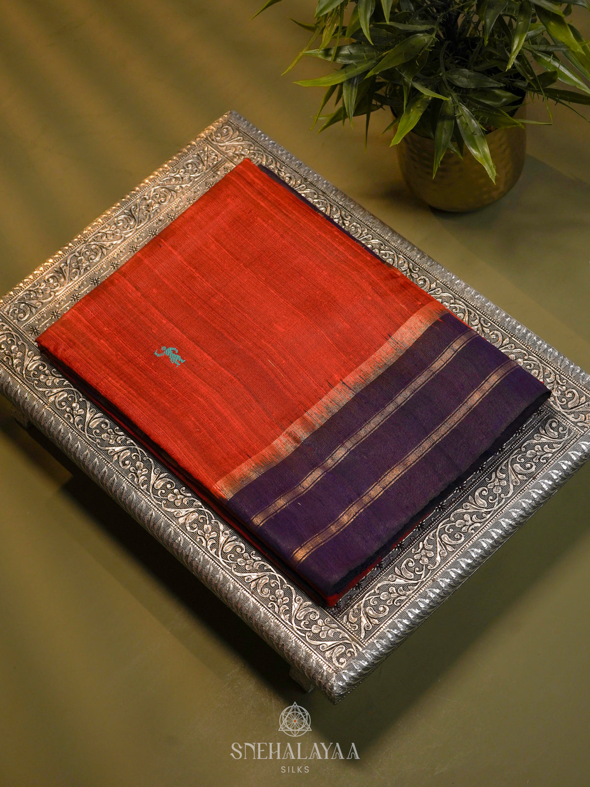 Orange Dupion Silk Saree