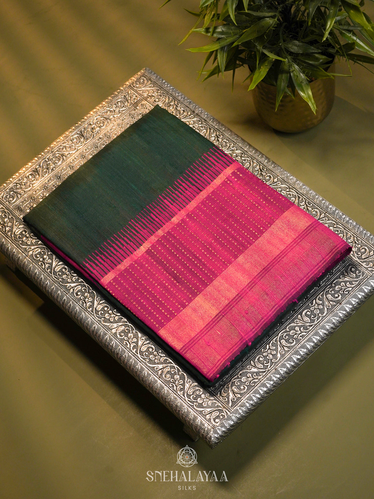 Forest Green Dupion Silk Saree