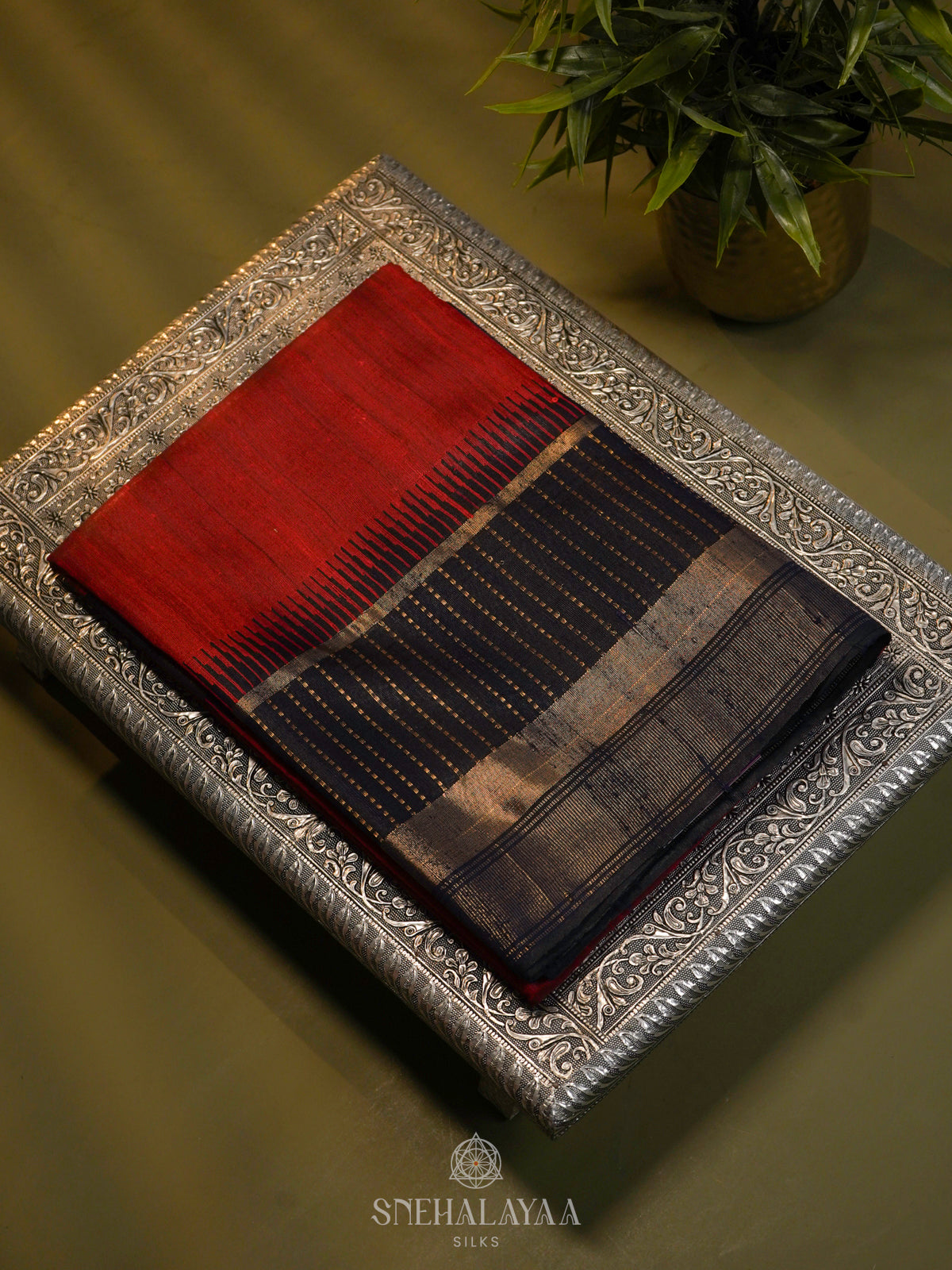 Red Dupion Silk Saree