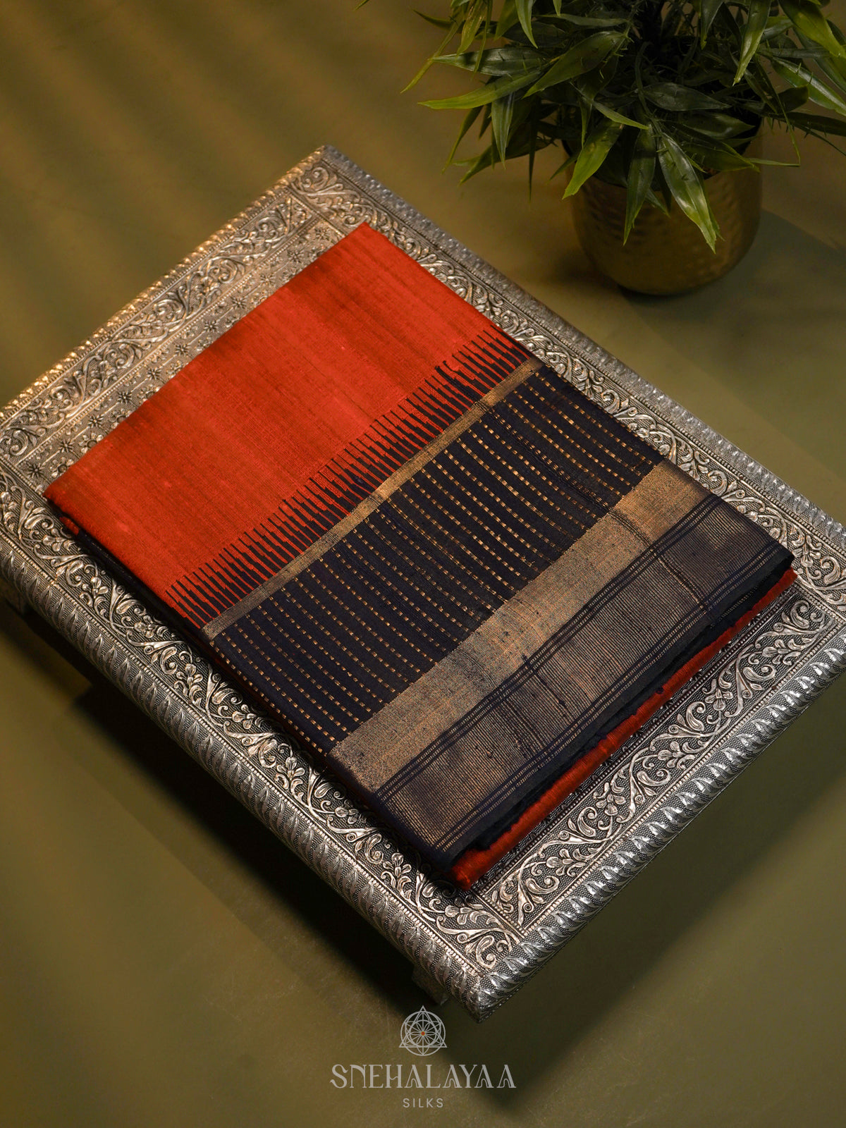 Burnt Orange Dupion Silk Saree