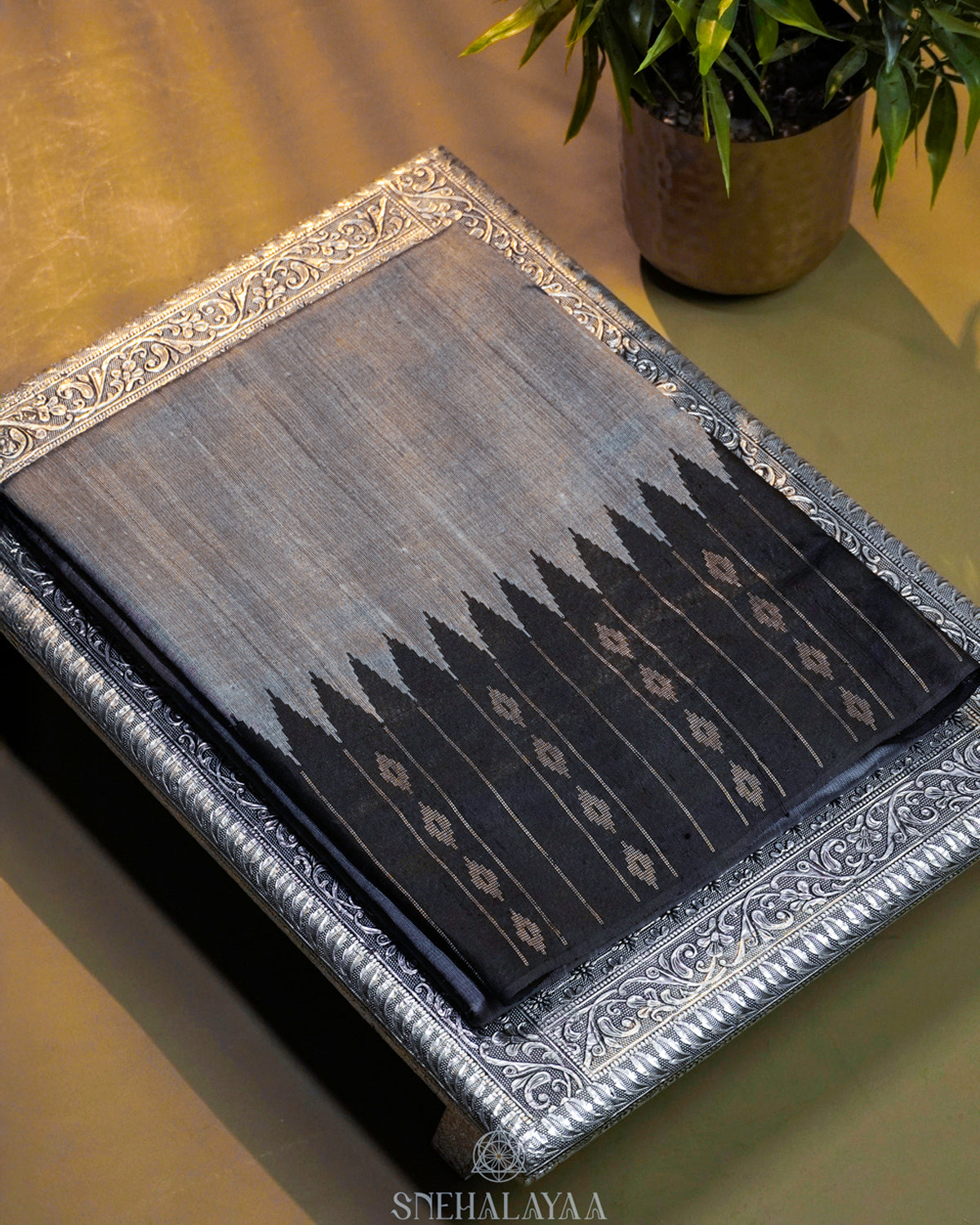 Grey Dupion Silk Saree