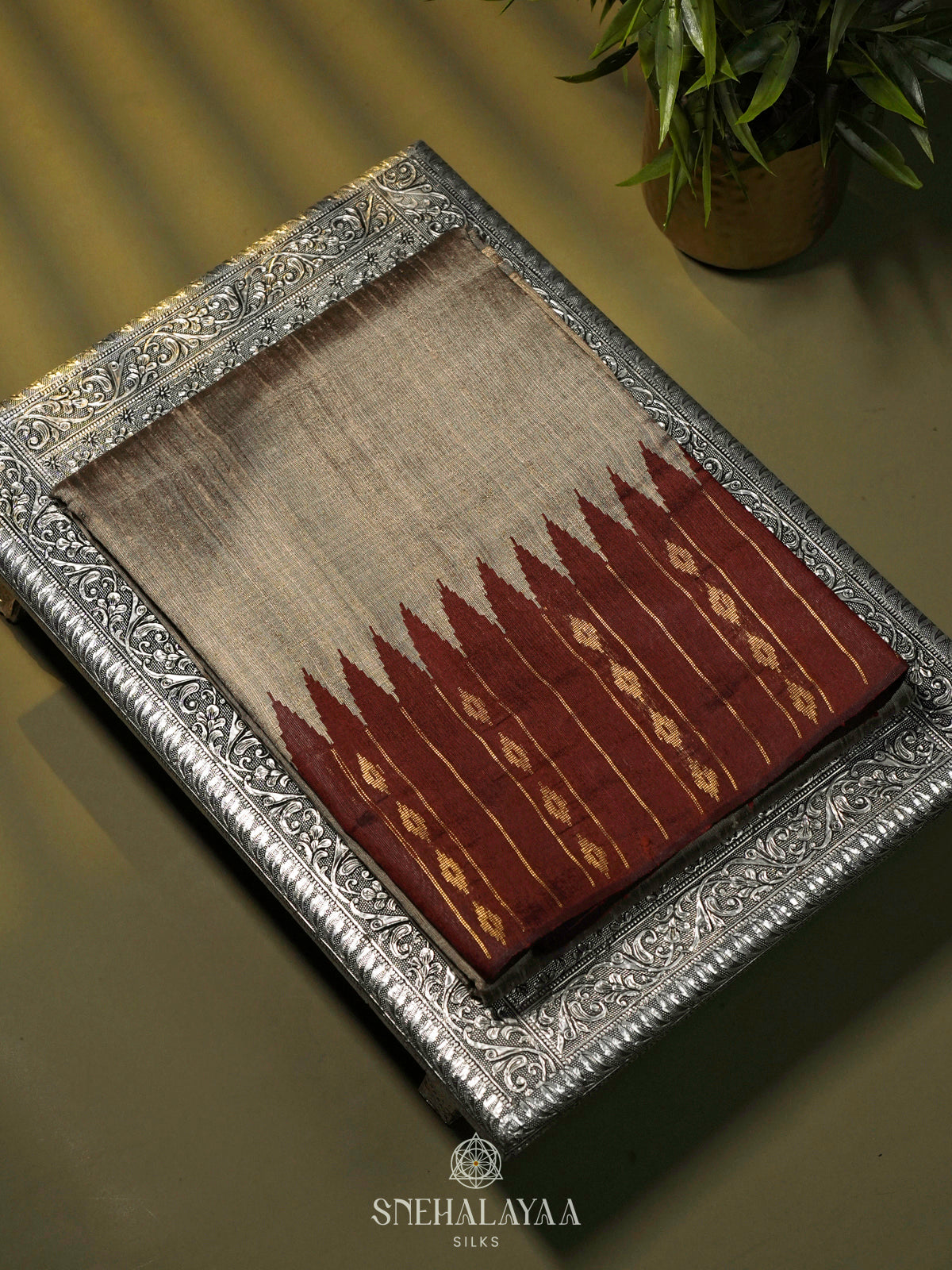 Grey Dupion Silk Saree