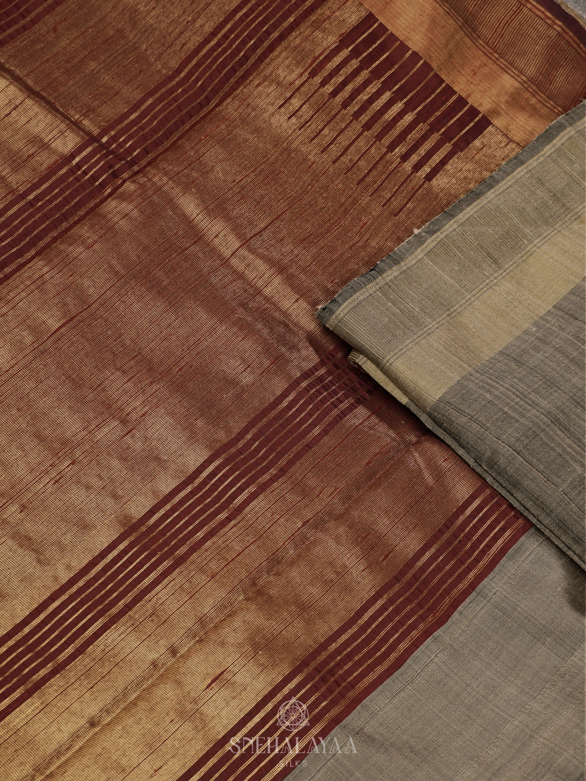 Grey Dupion Silk Saree