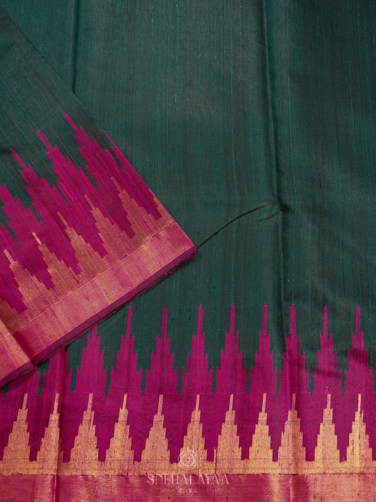 Forest Green Dupion Silk Saree