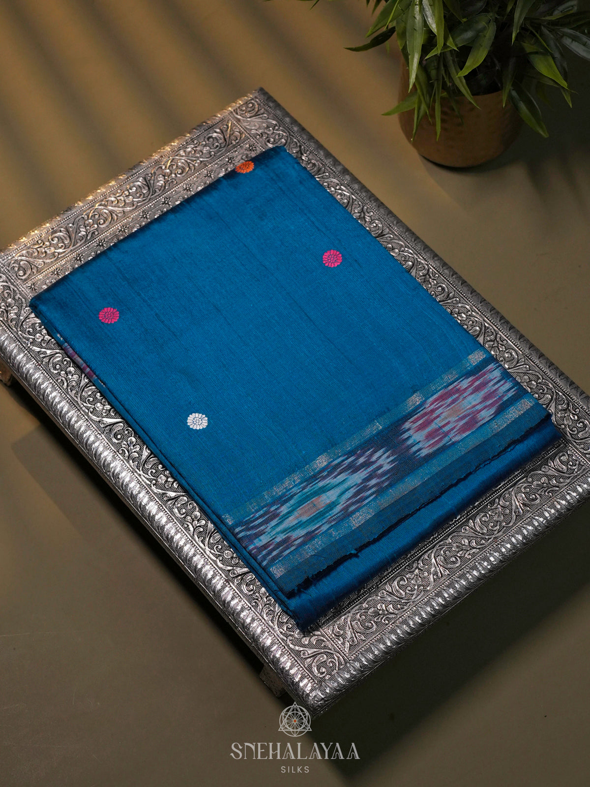 Peacock Blue Dupion Silk Saree
