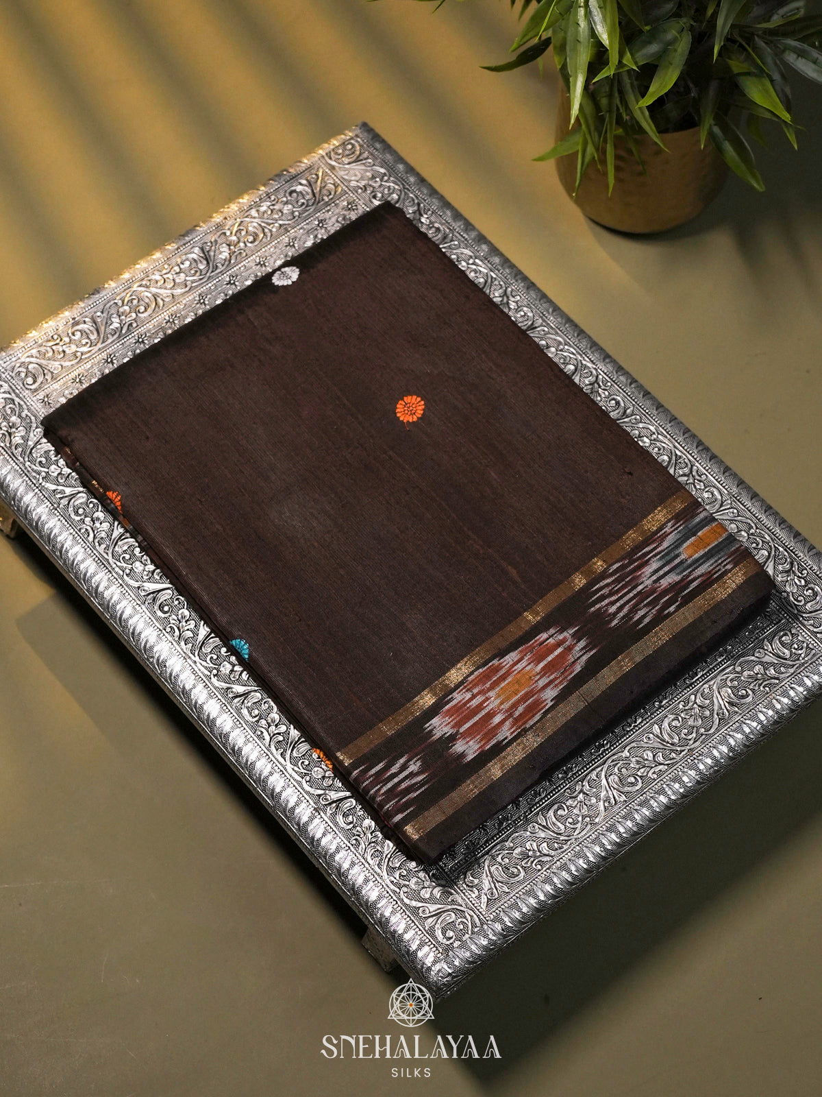 Brown Dupion Silk Saree