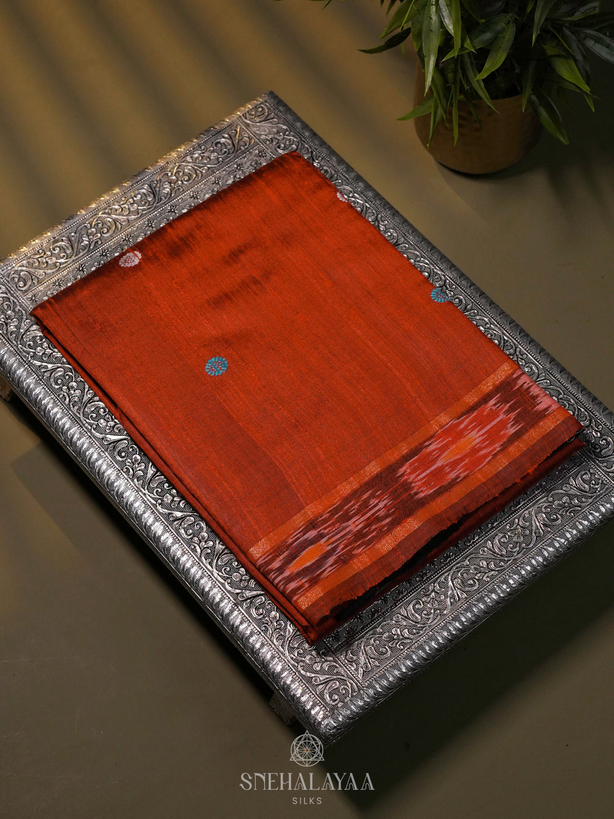 Orange Dupion Silk Saree