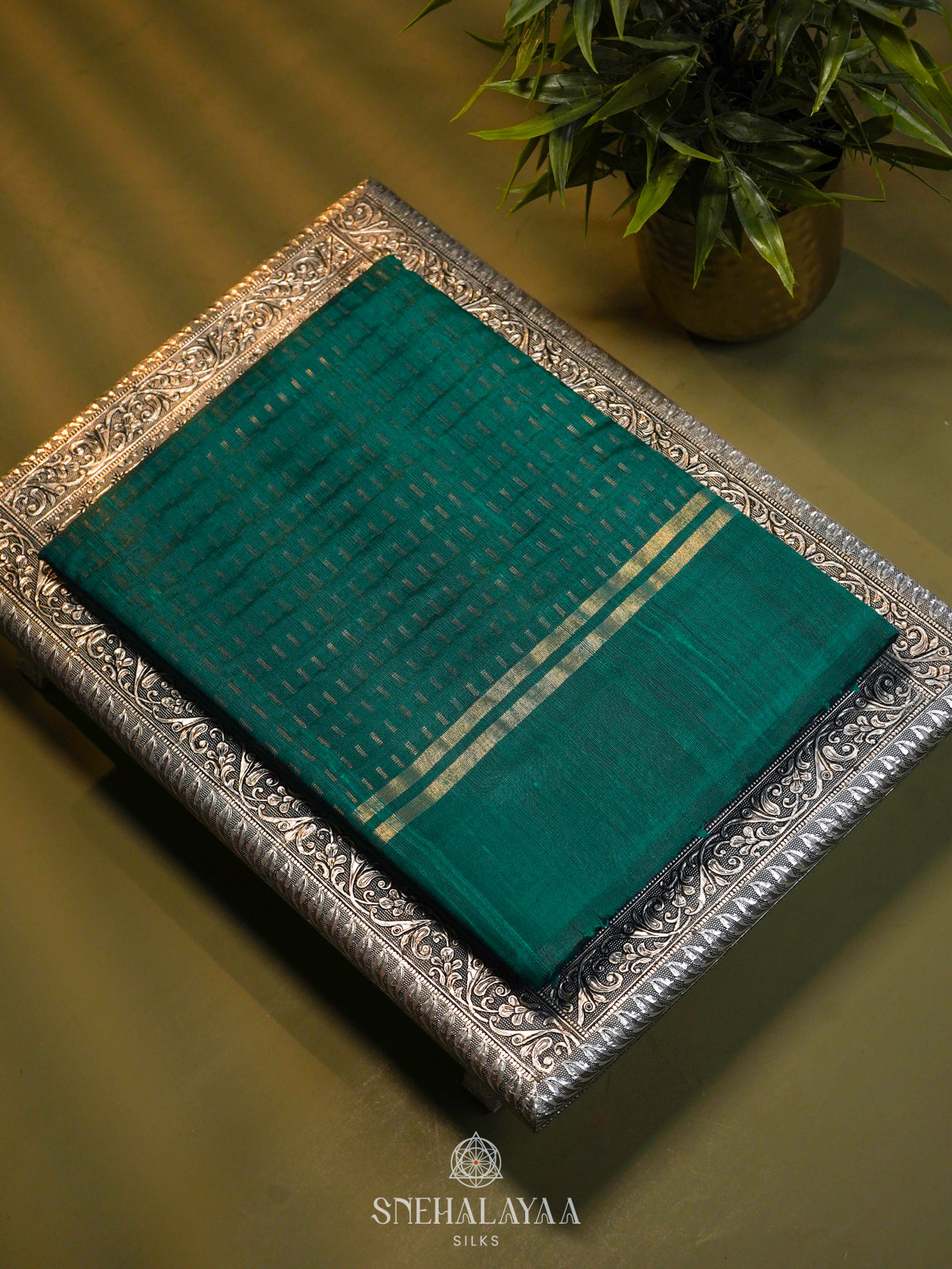 Teal Green Dupion Silk Saree