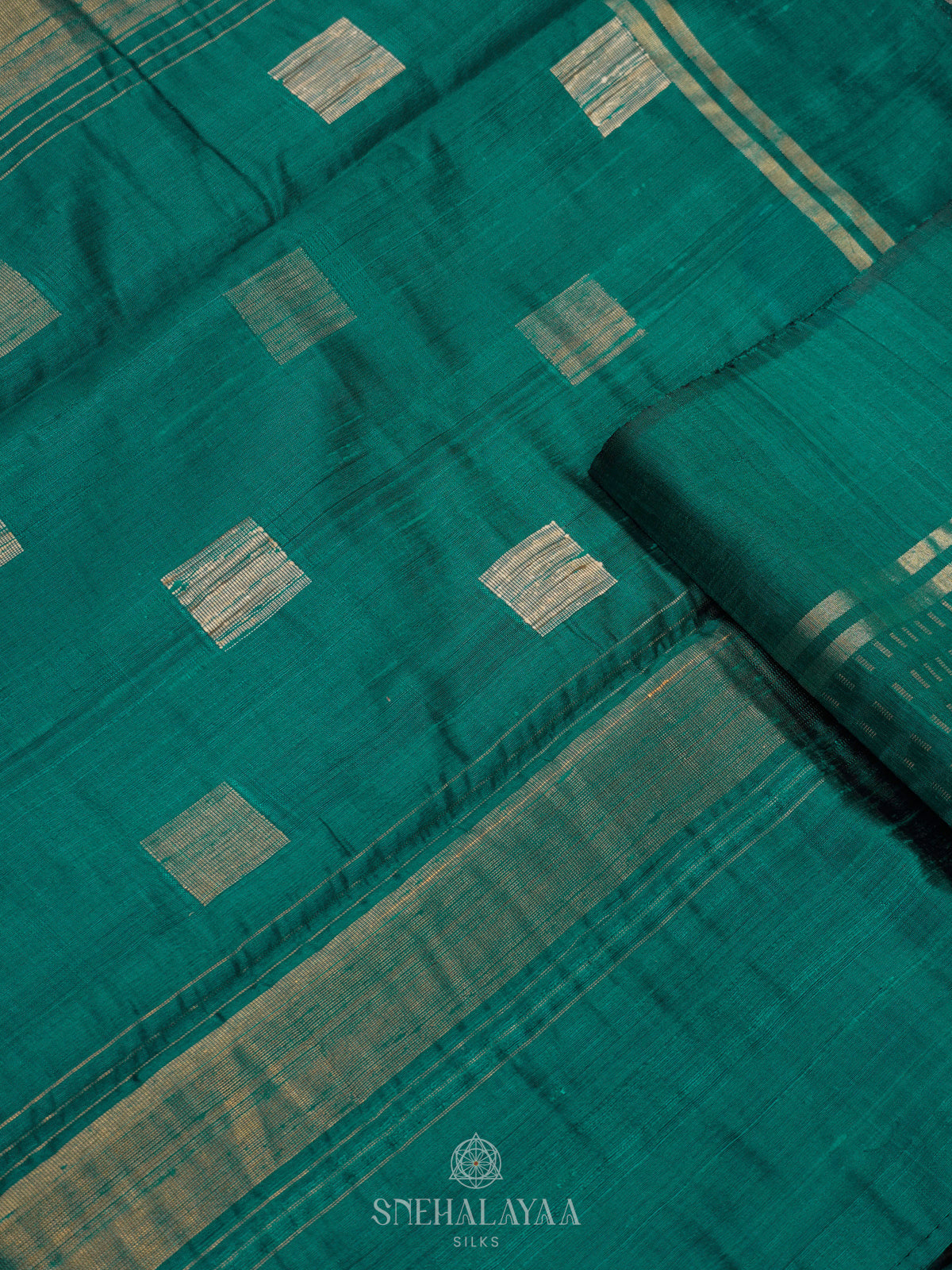 Teal Green Dupion Silk Saree
