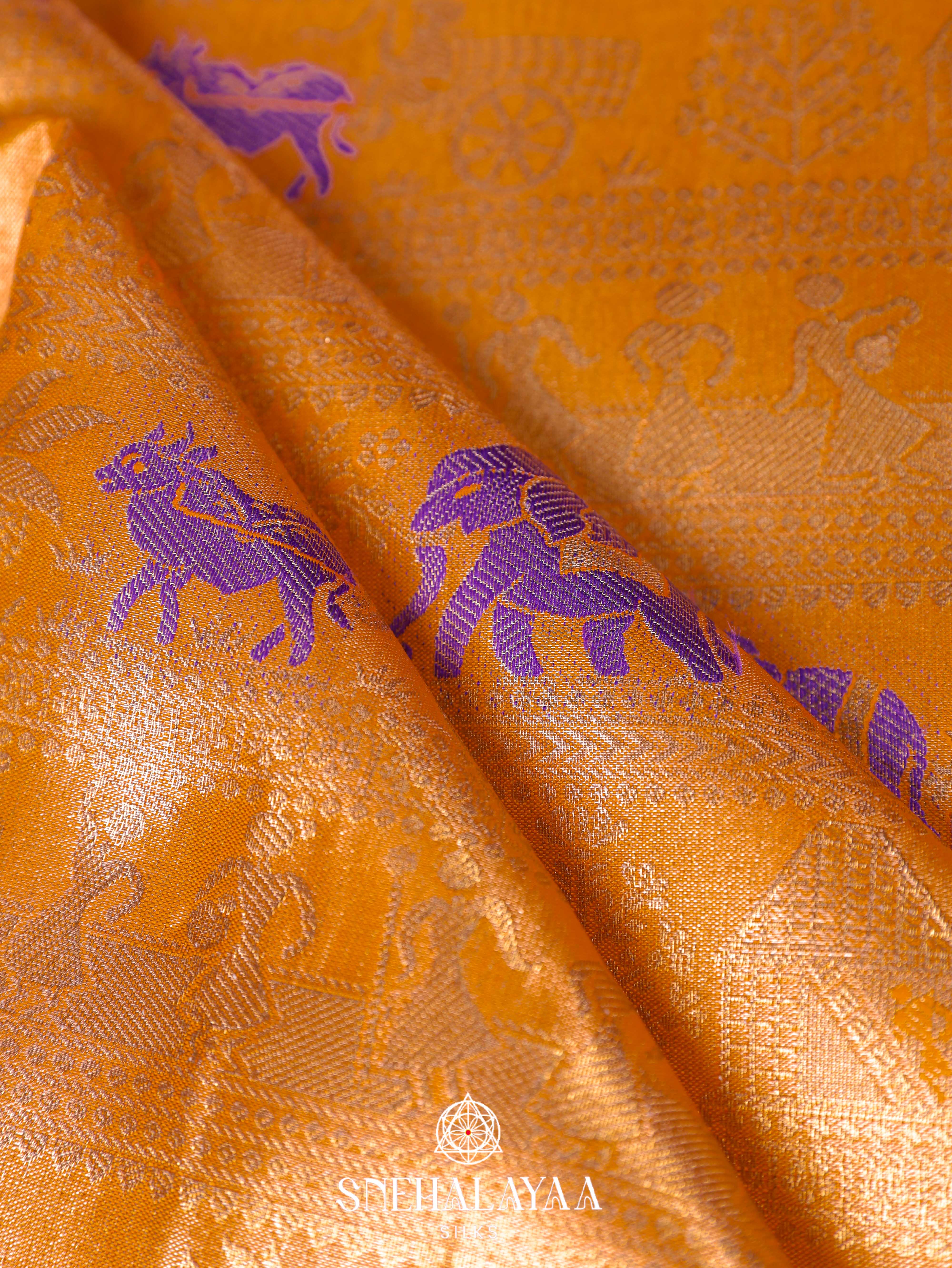 Mango Yellow Art Silk Saree