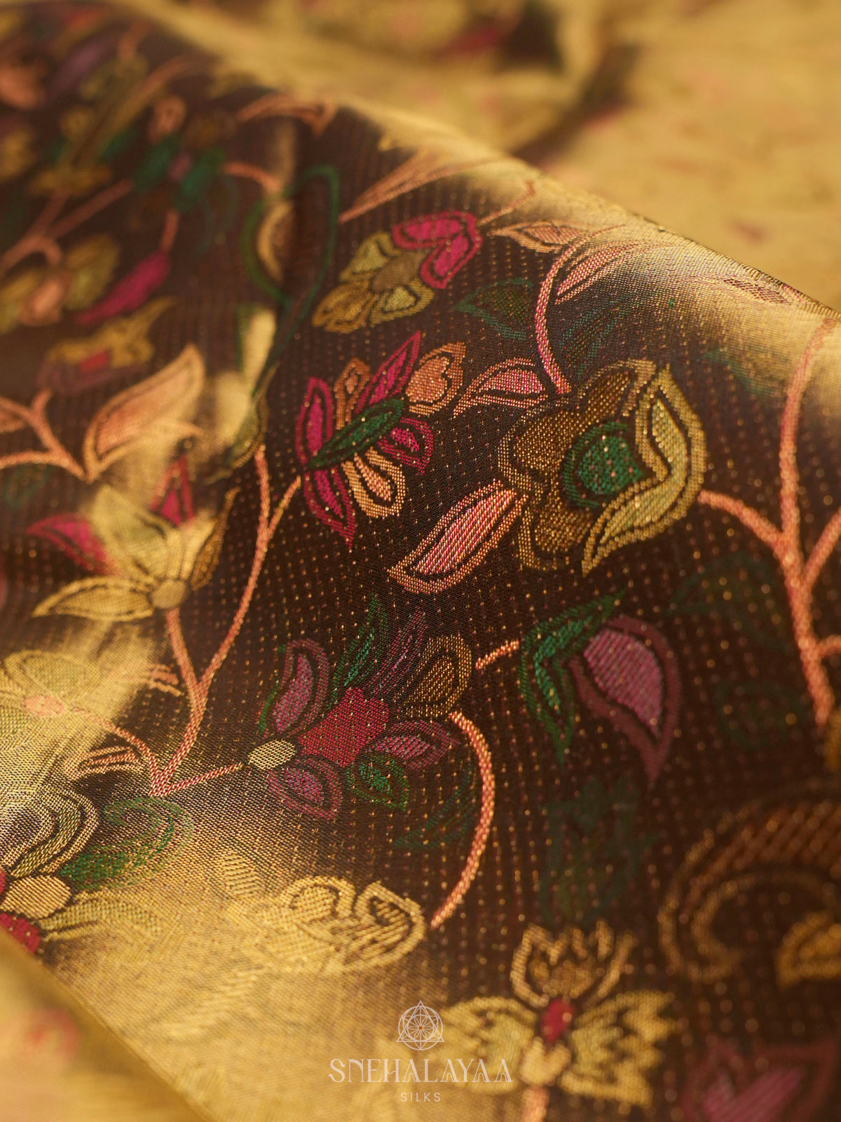 Golden Kanjivaram Silk Saree