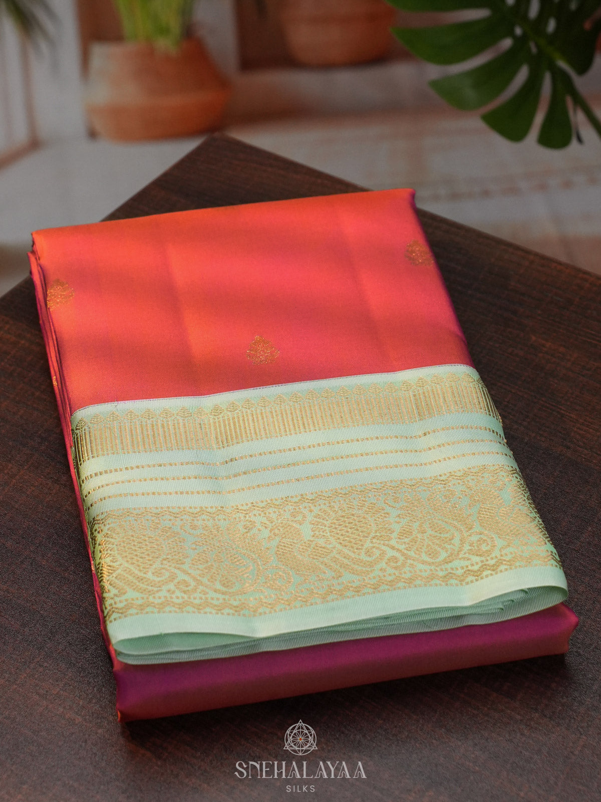 Coral Pink Kanjivaram Silk Saree