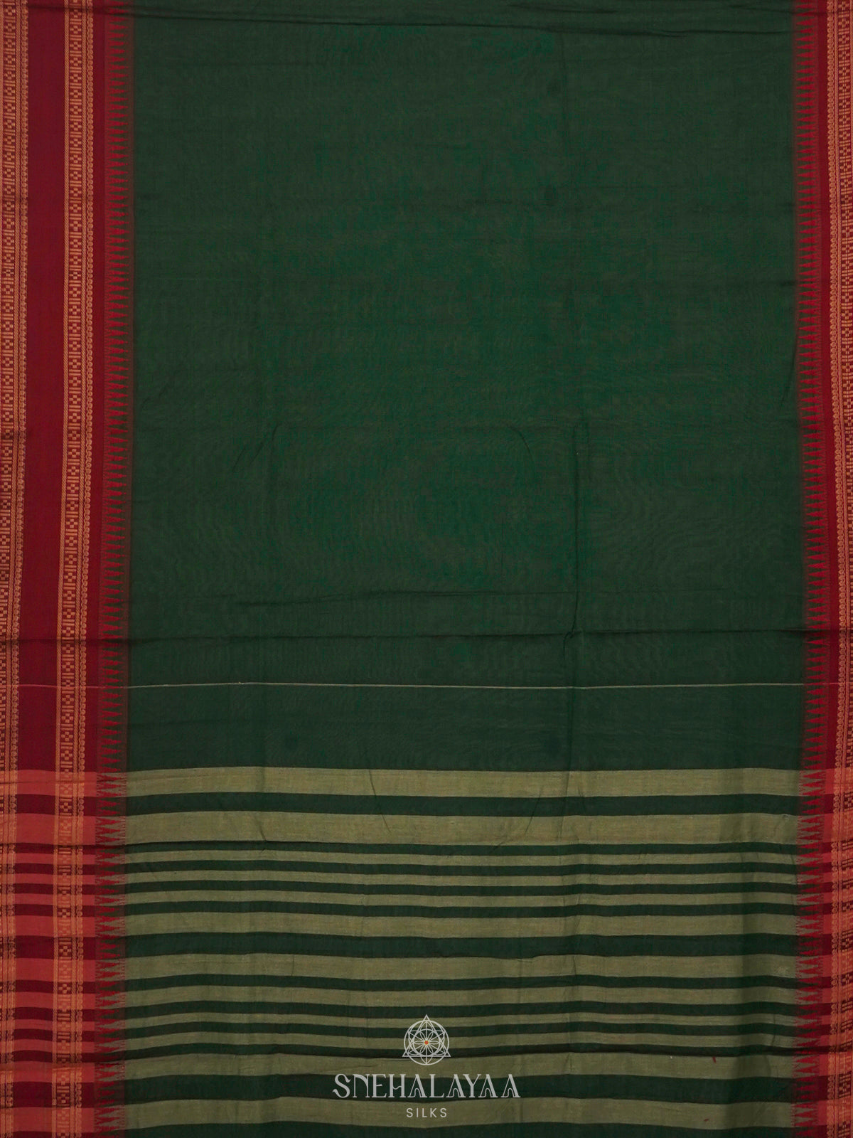 Forest Green Narayanpet Cotton Saree without Blouse