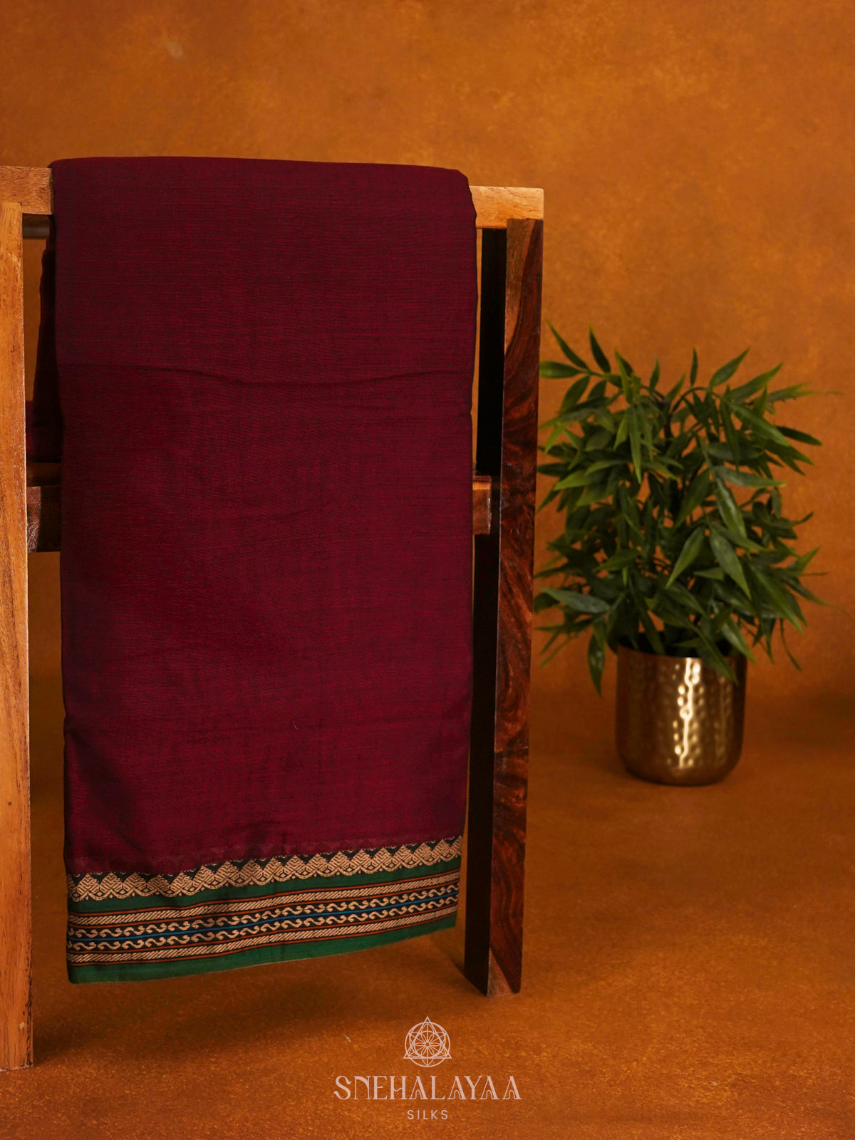 Maroon Narayanpet Cotton Saree without Blouse