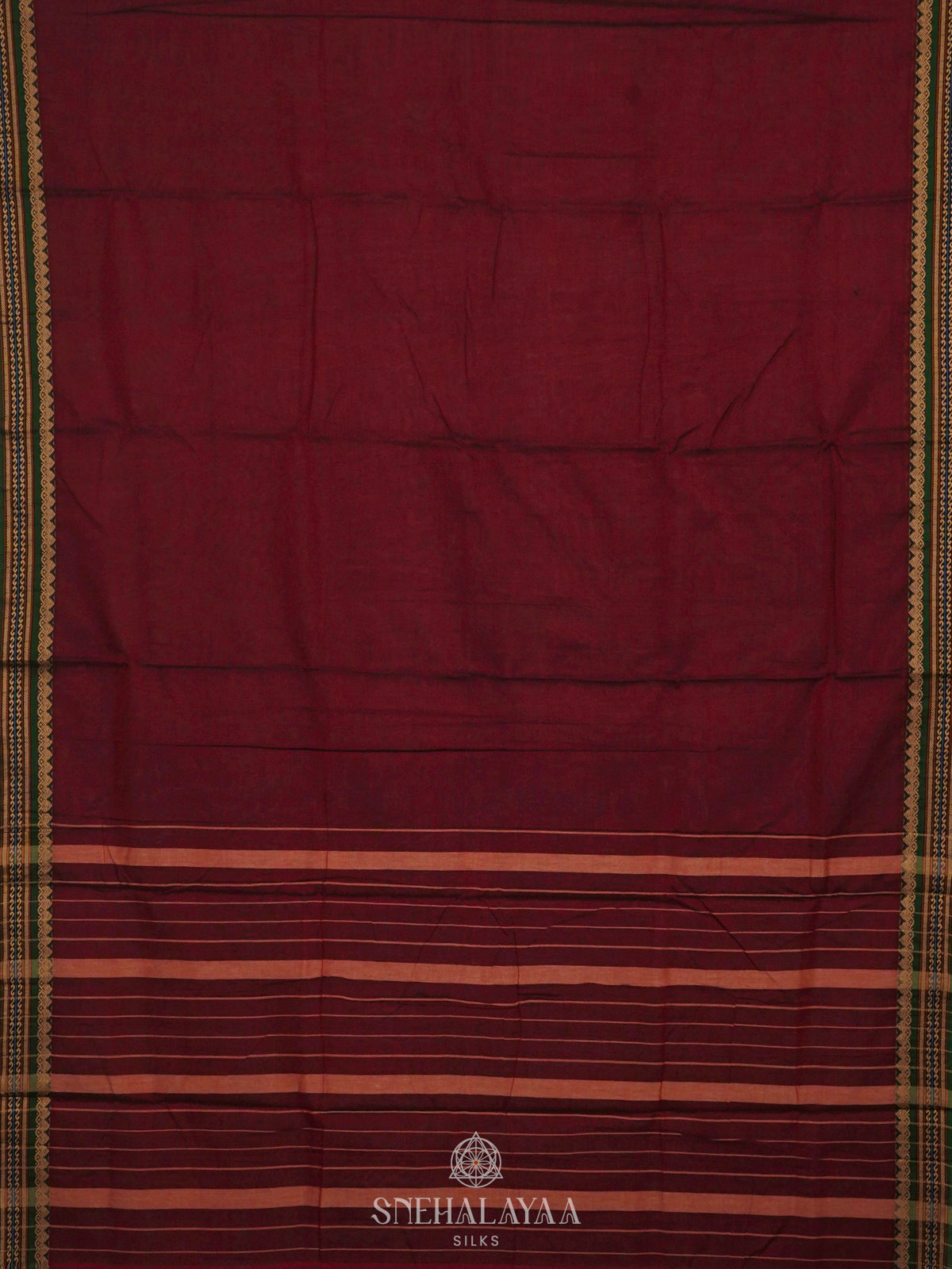 Maroon Narayanpet Cotton Saree without Blouse