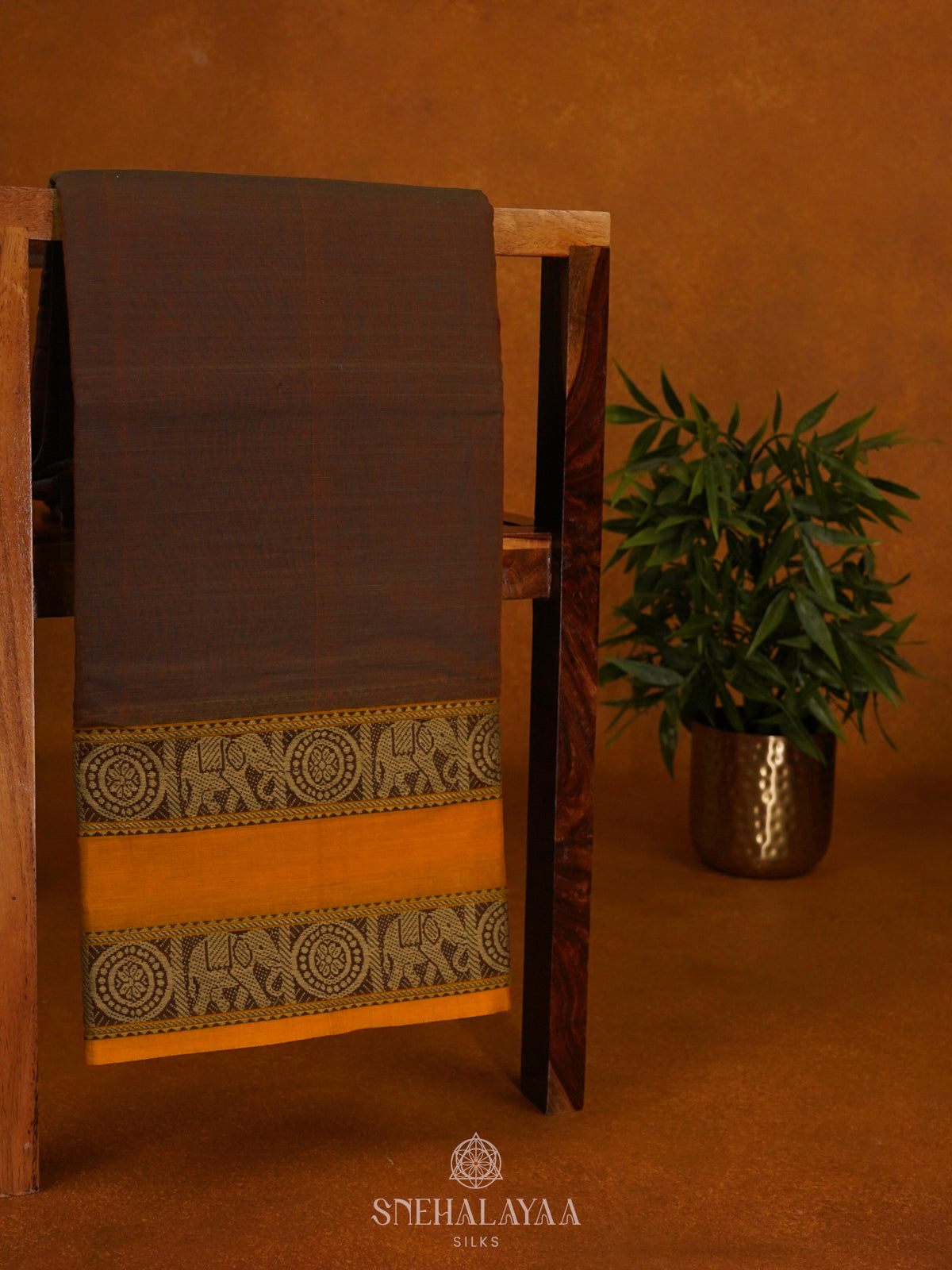 Brown Narayanpet Cotton Saree without Blouse