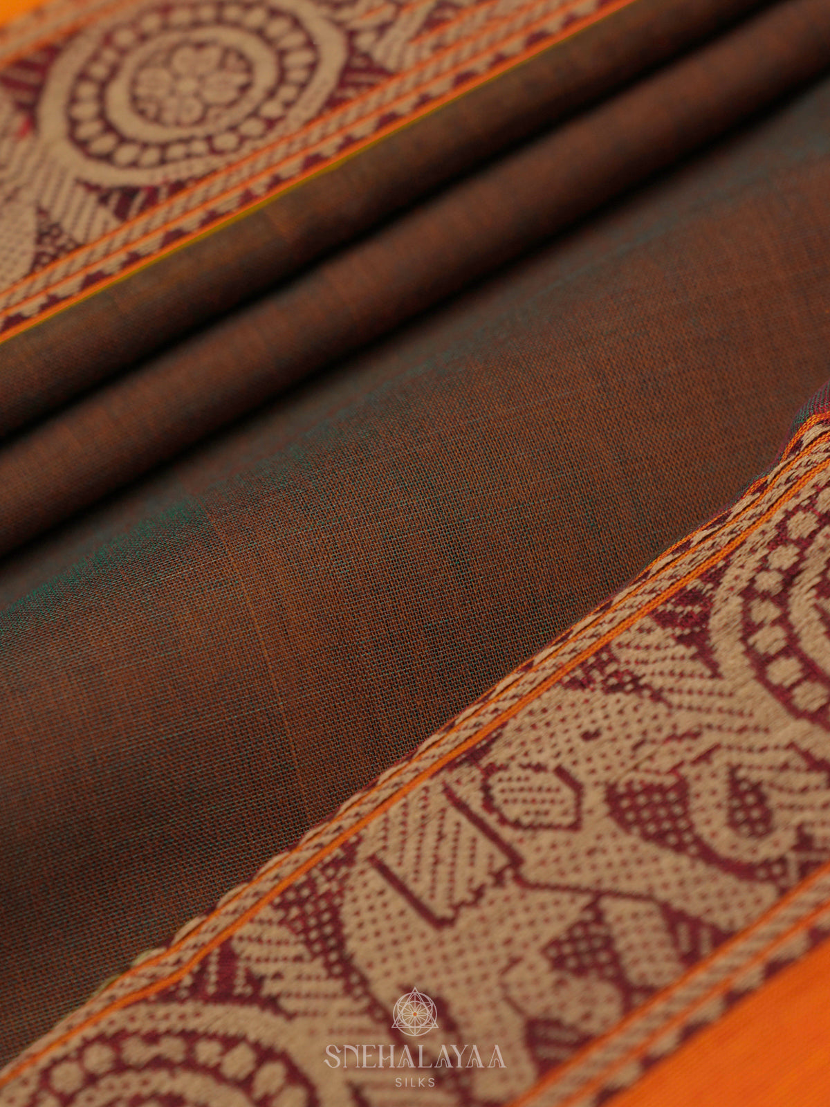 Brown Narayanpet Cotton Saree without Blouse