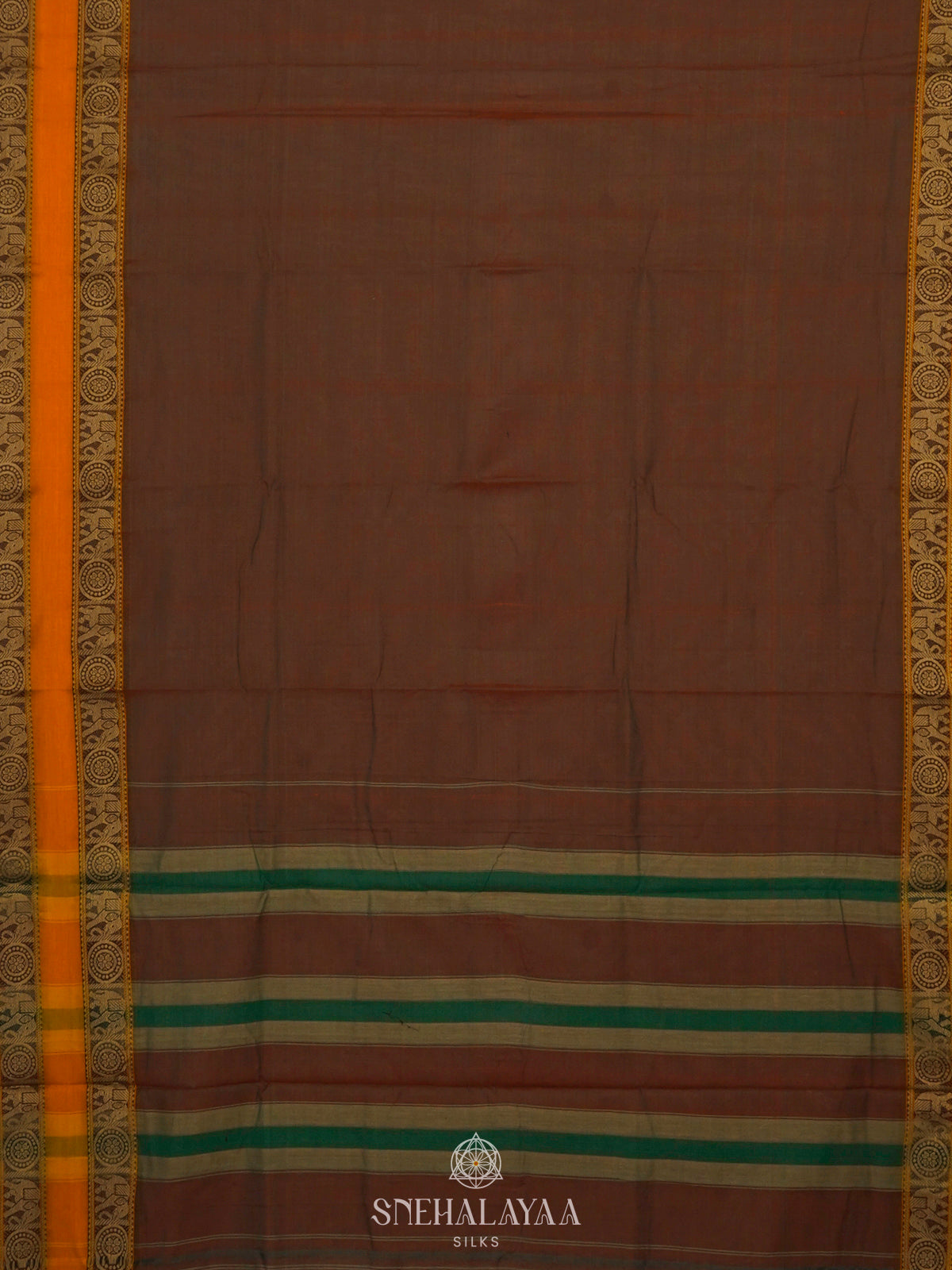 Brown Narayanpet Cotton Saree without Blouse