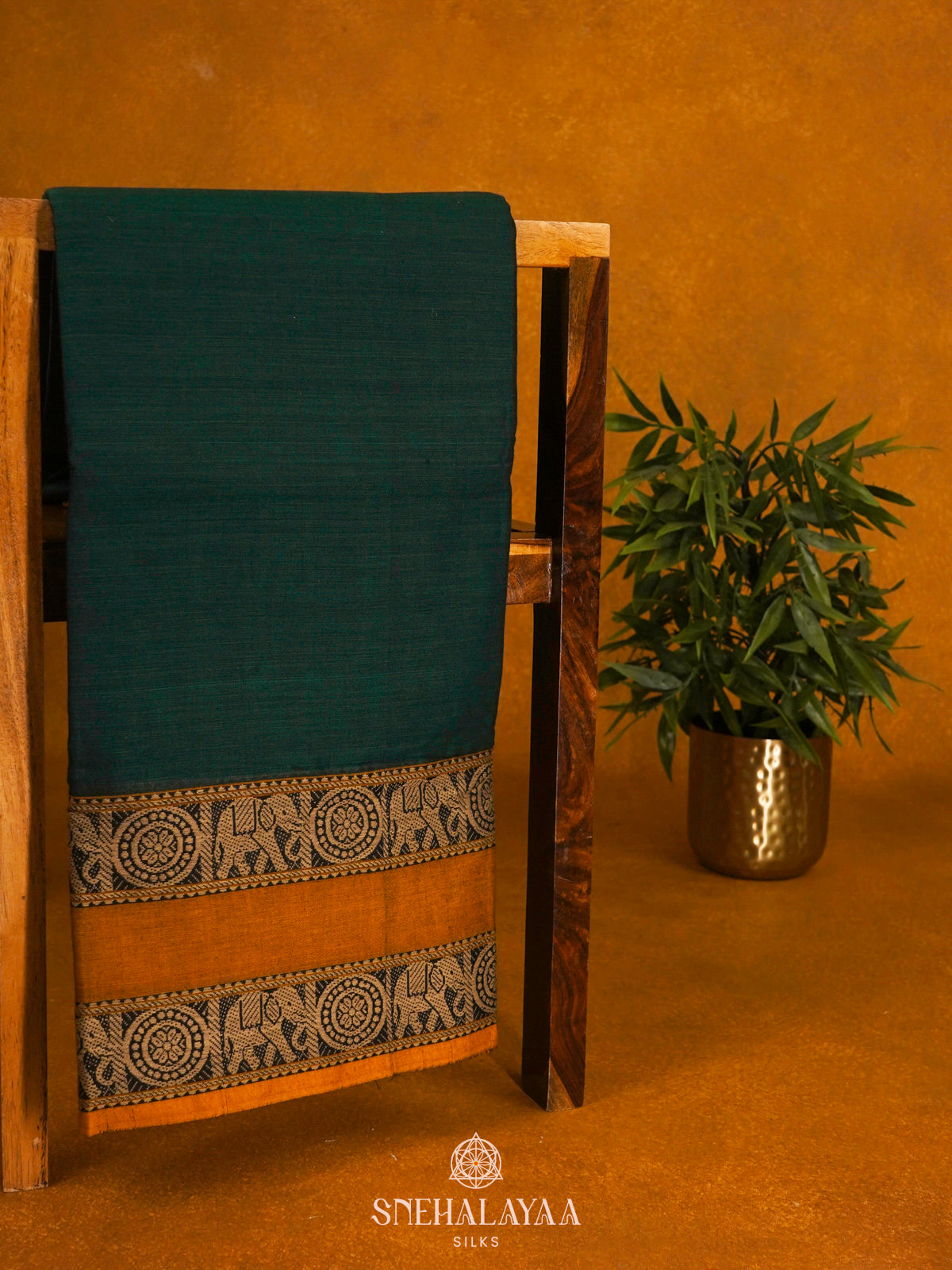 Forest Green Narayanpet Cotton Saree without Blouse