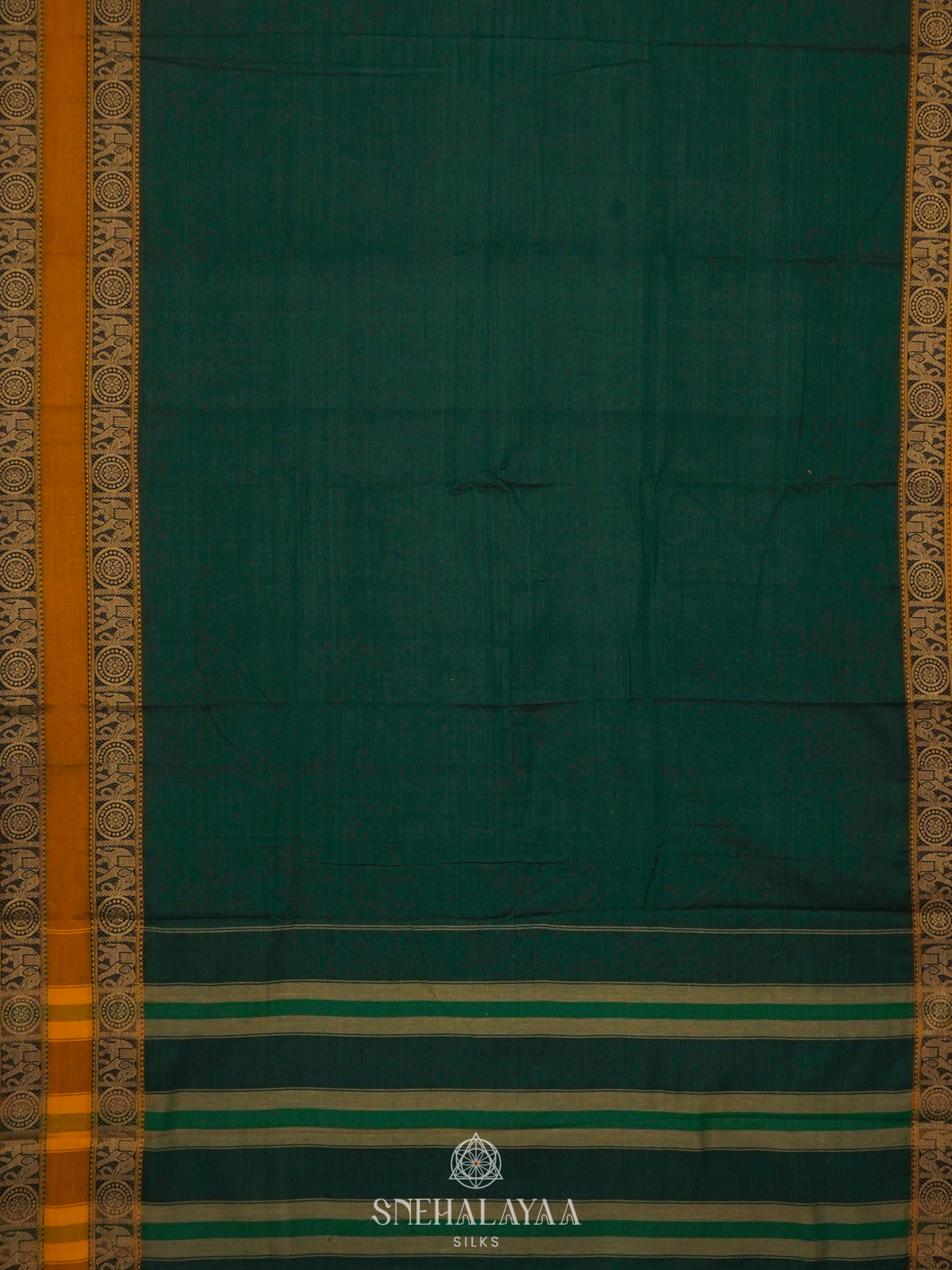 Forest Green Narayanpet Cotton Saree without Blouse