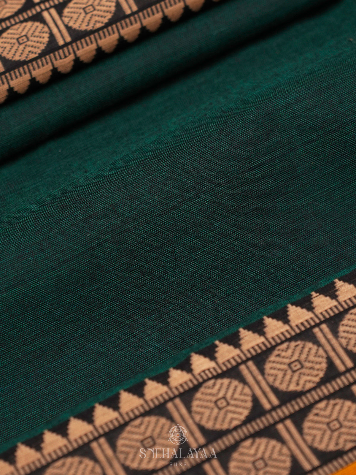 Forest Green Narayanpet Cotton Saree without Blouse