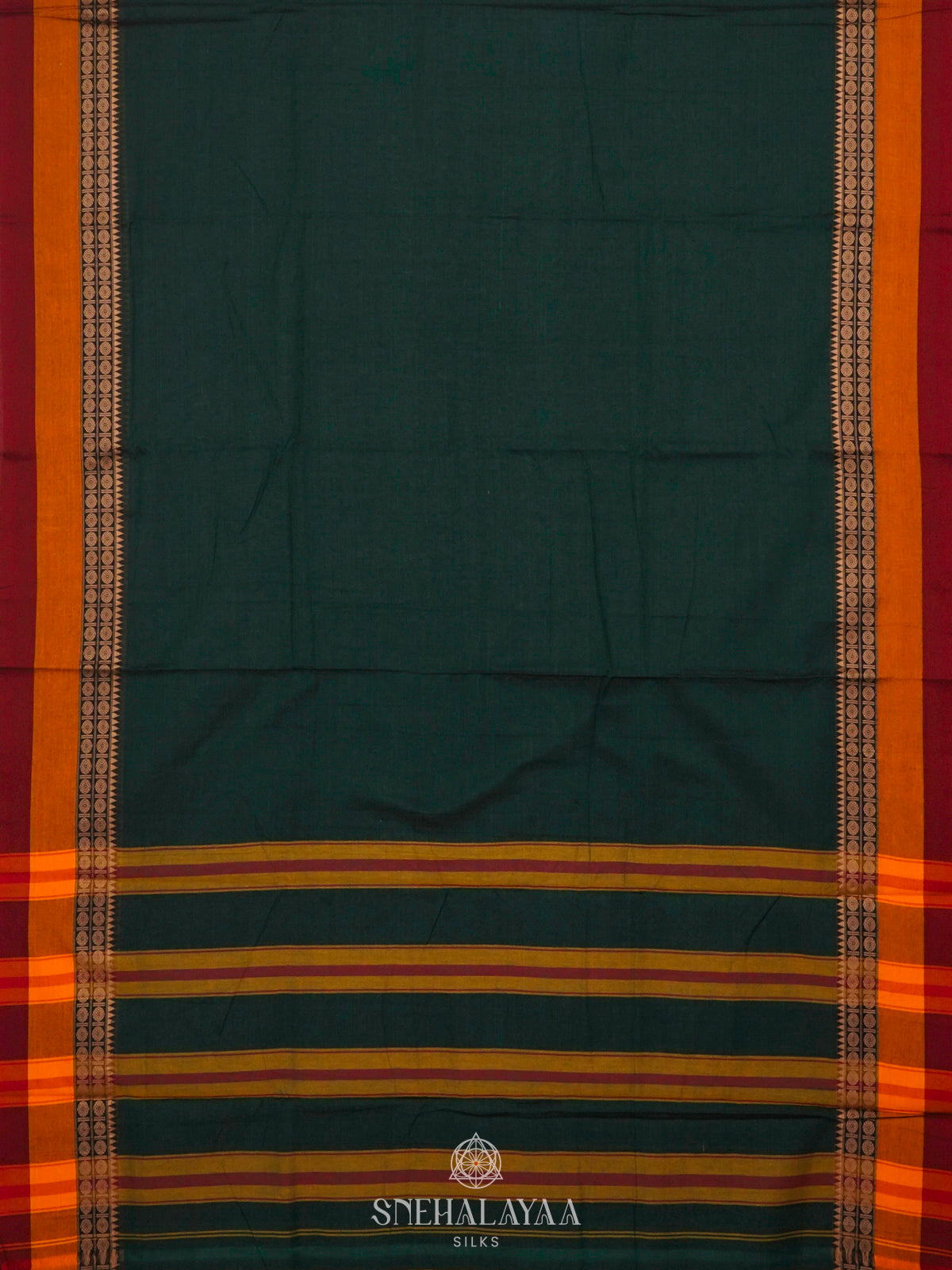 Forest Green Narayanpet Cotton Saree without Blouse