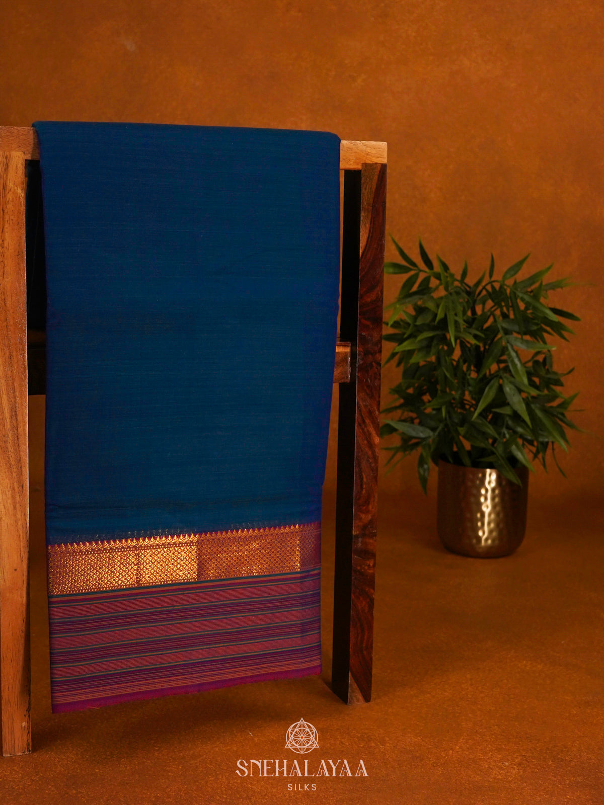 Navy Blue Narayanpet Cotton Saree without Blouse