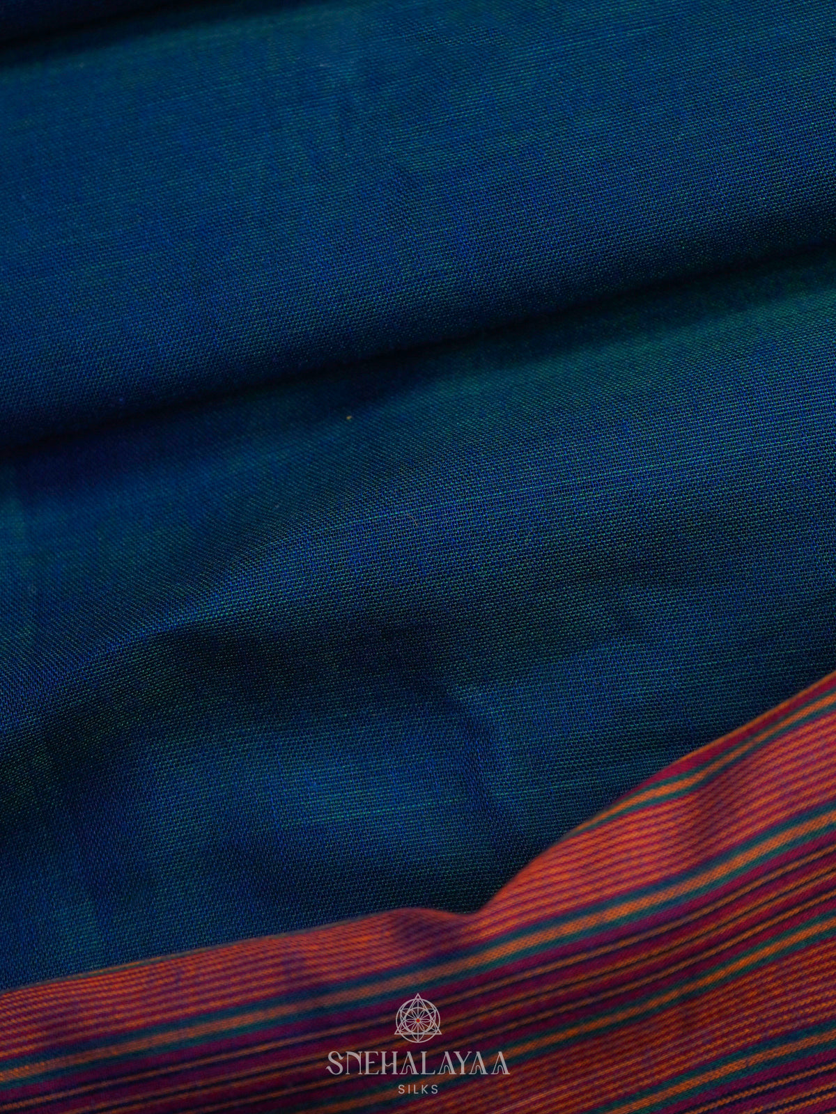 Navy Blue Narayanpet Cotton Saree without Blouse