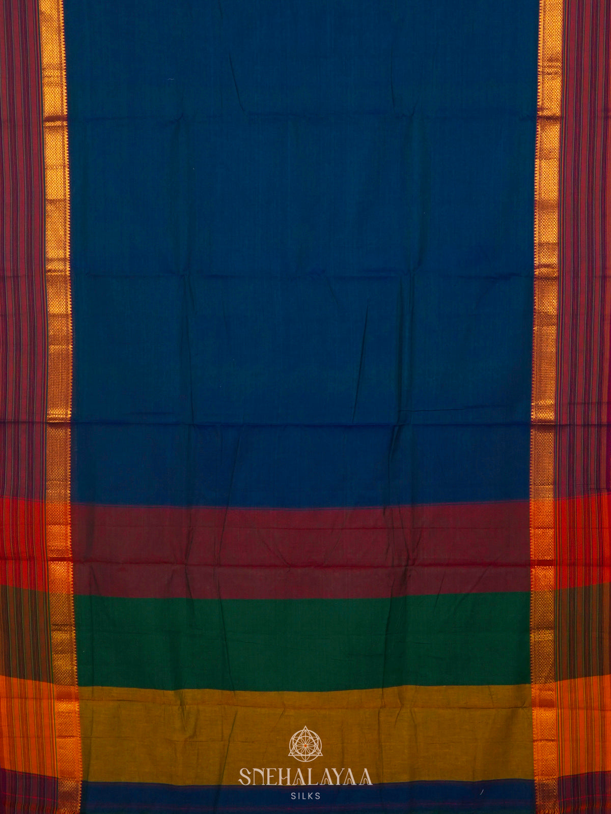 Navy Blue Narayanpet Cotton Saree without Blouse