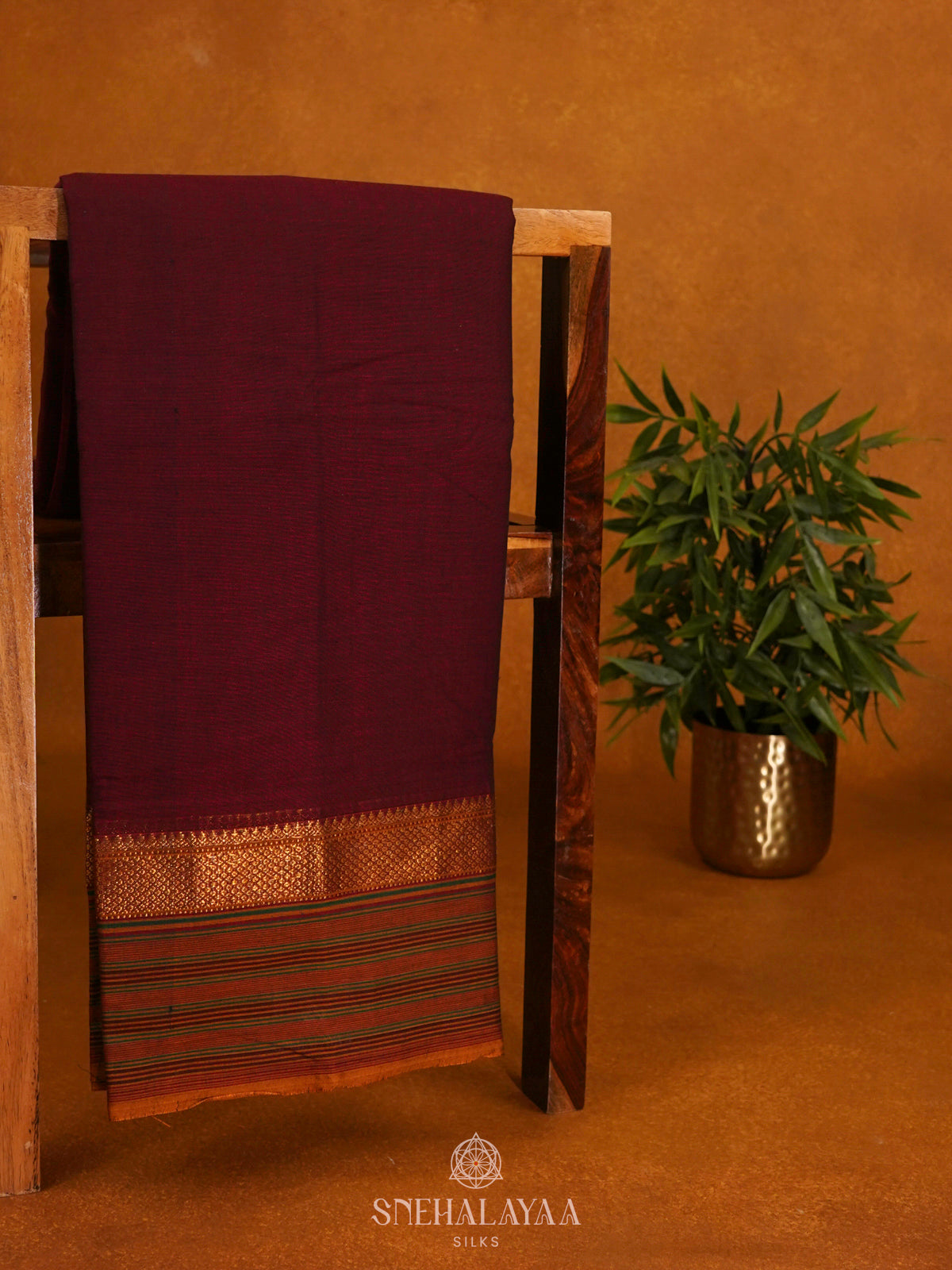 Maroon Narayanpet Cotton Saree without Blouse