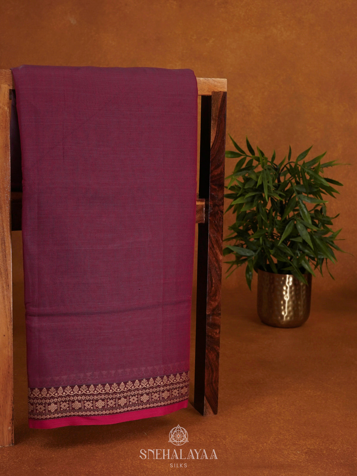 Wine Narayanpet Cotton Saree without Blouse