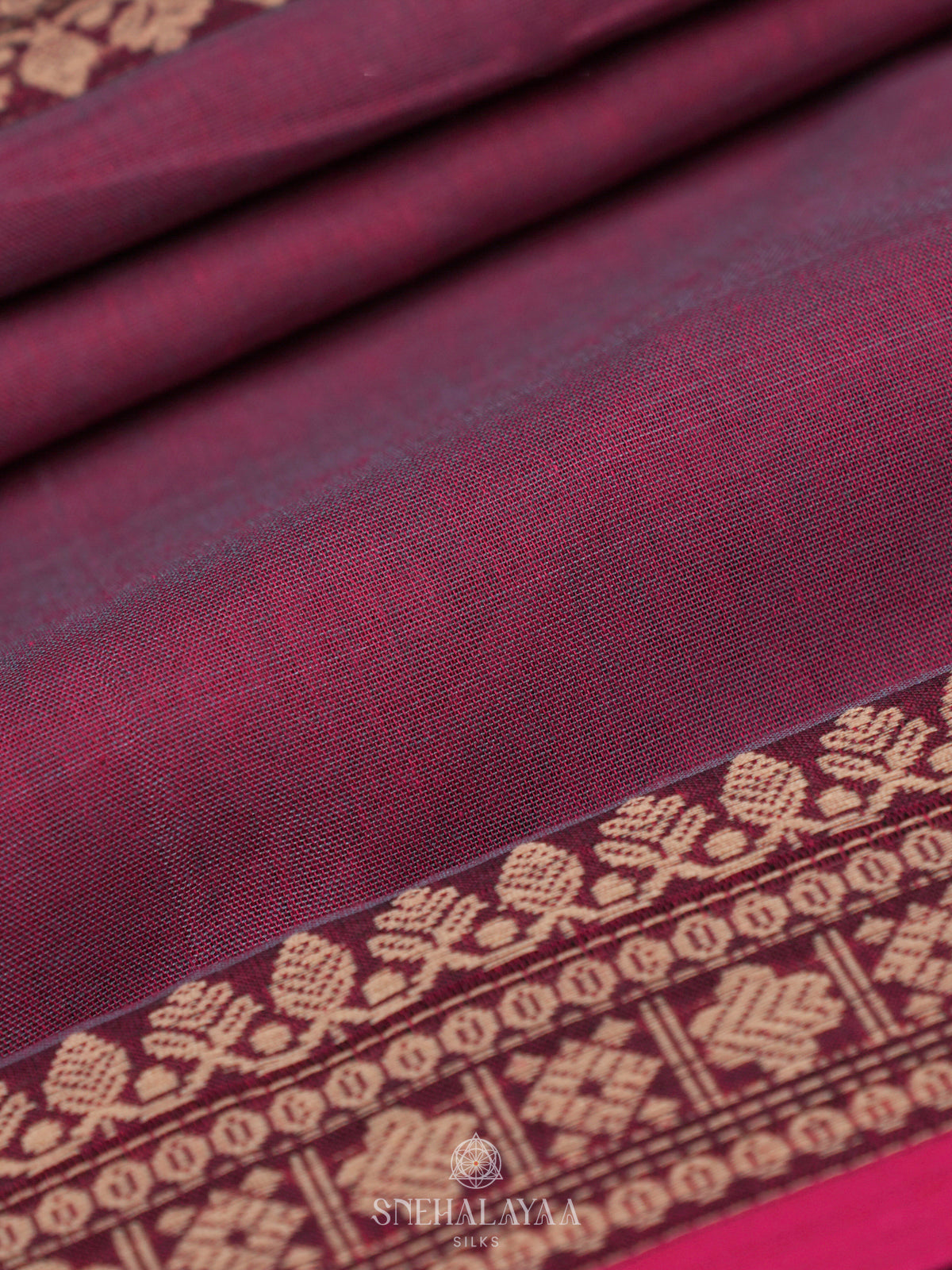 Wine Narayanpet Cotton Saree without Blouse