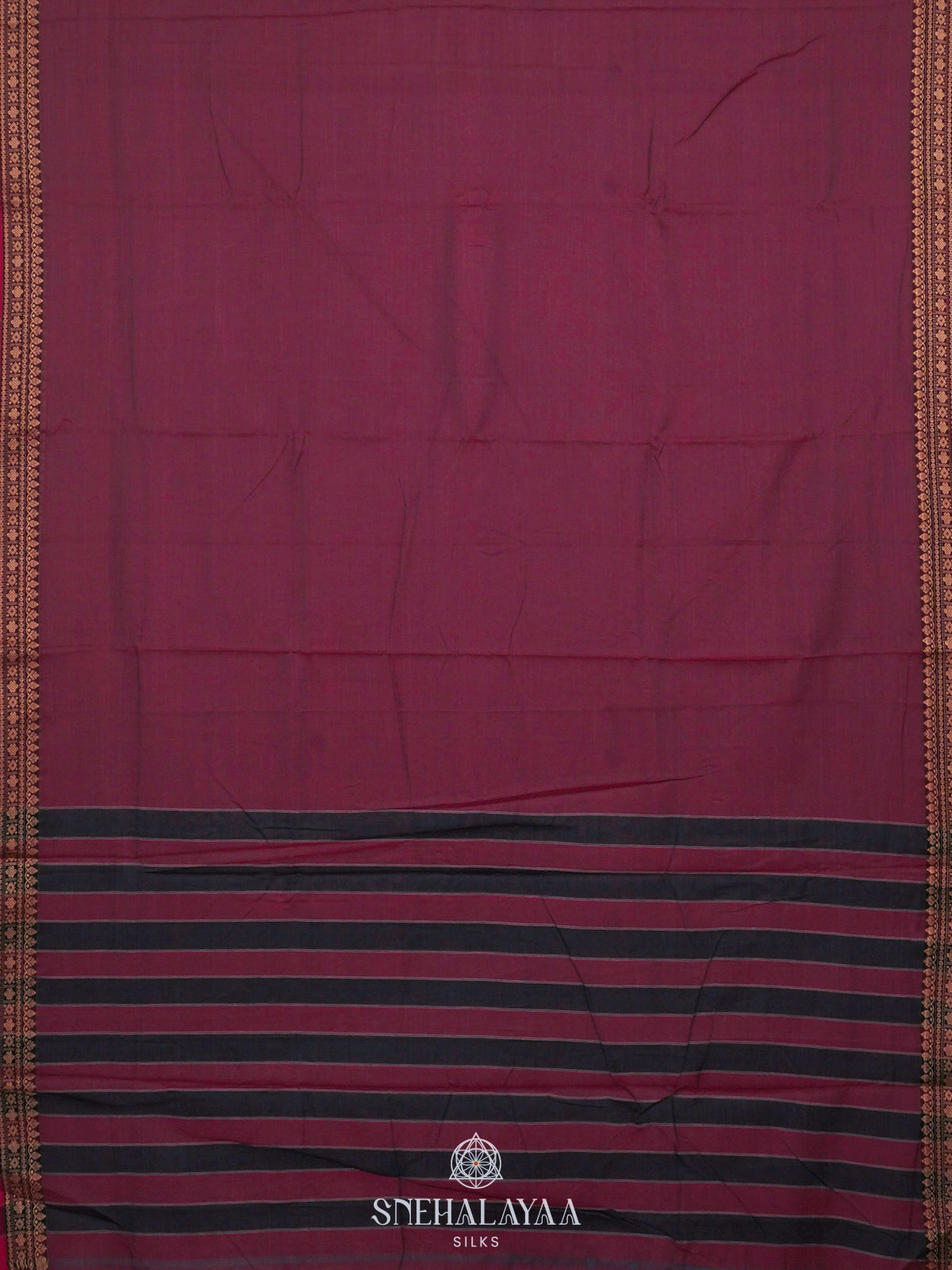 Wine Narayanpet Cotton Saree without Blouse