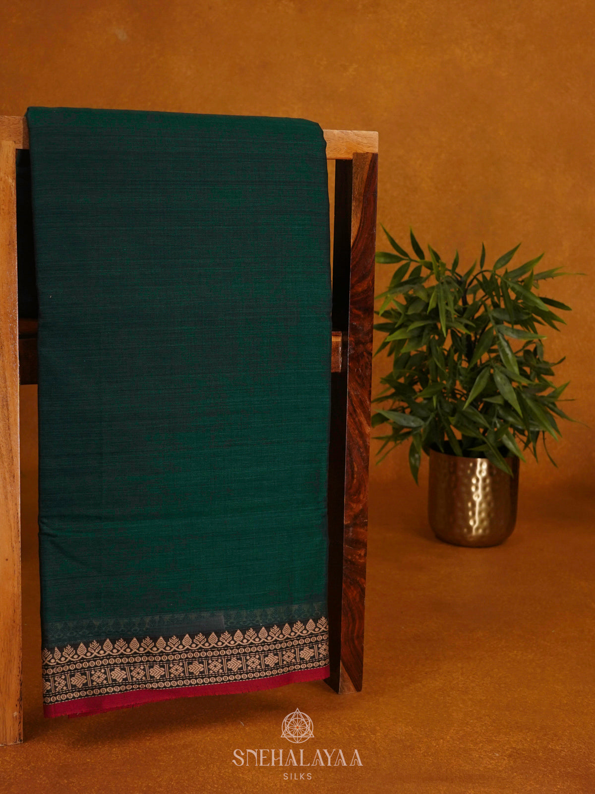 Forest Green Narayanpet Cotton Saree without Blouse