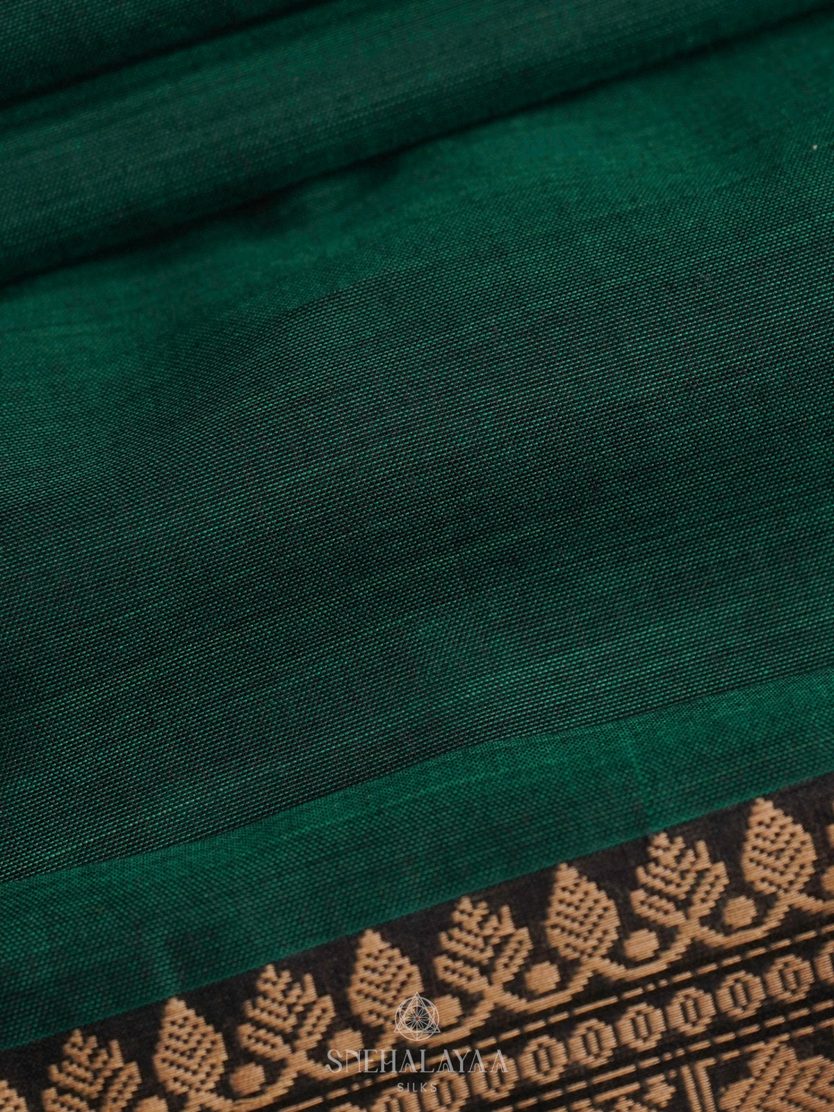 Forest Green Narayanpet Cotton Saree without Blouse