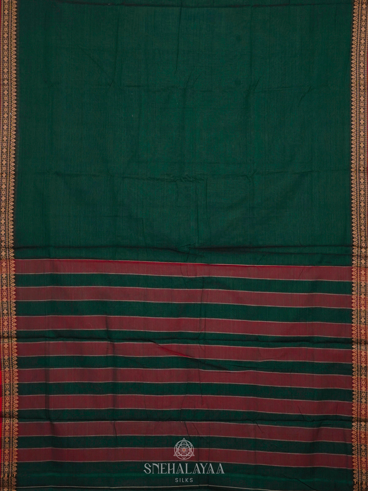 Forest Green Narayanpet Cotton Saree without Blouse