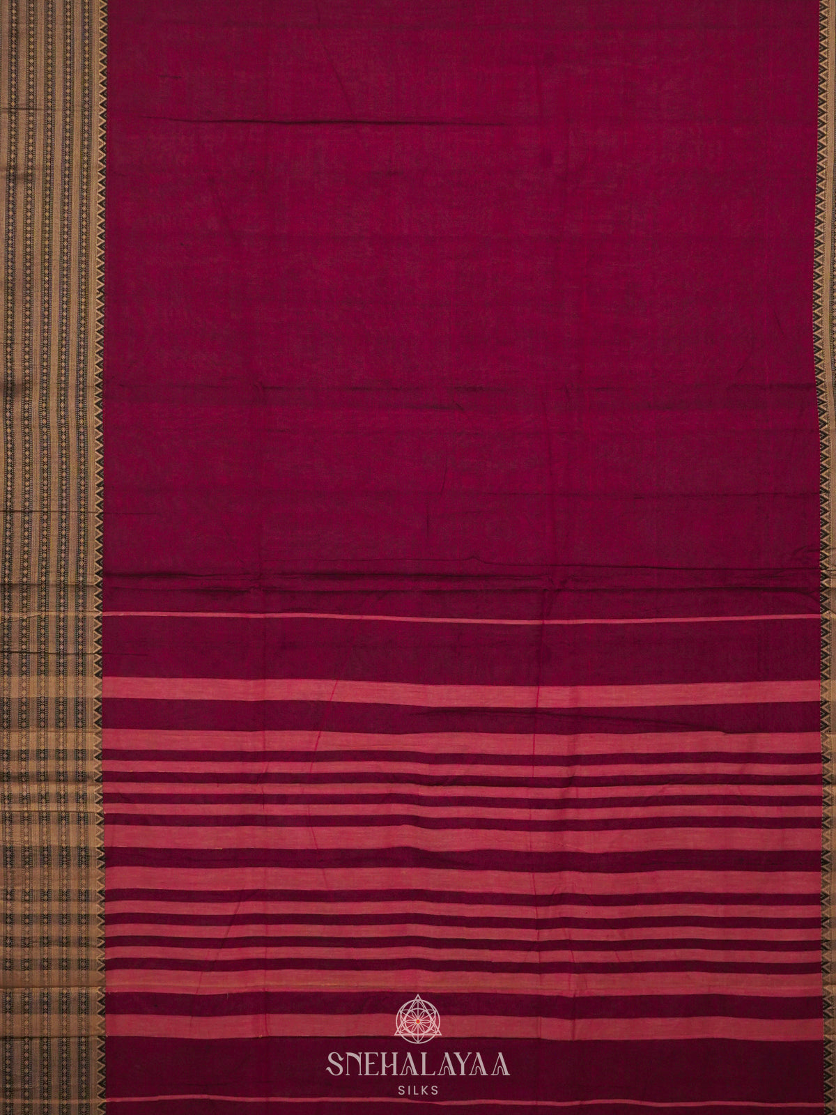 Maroon Narayanpet Cotton Saree without Blouse