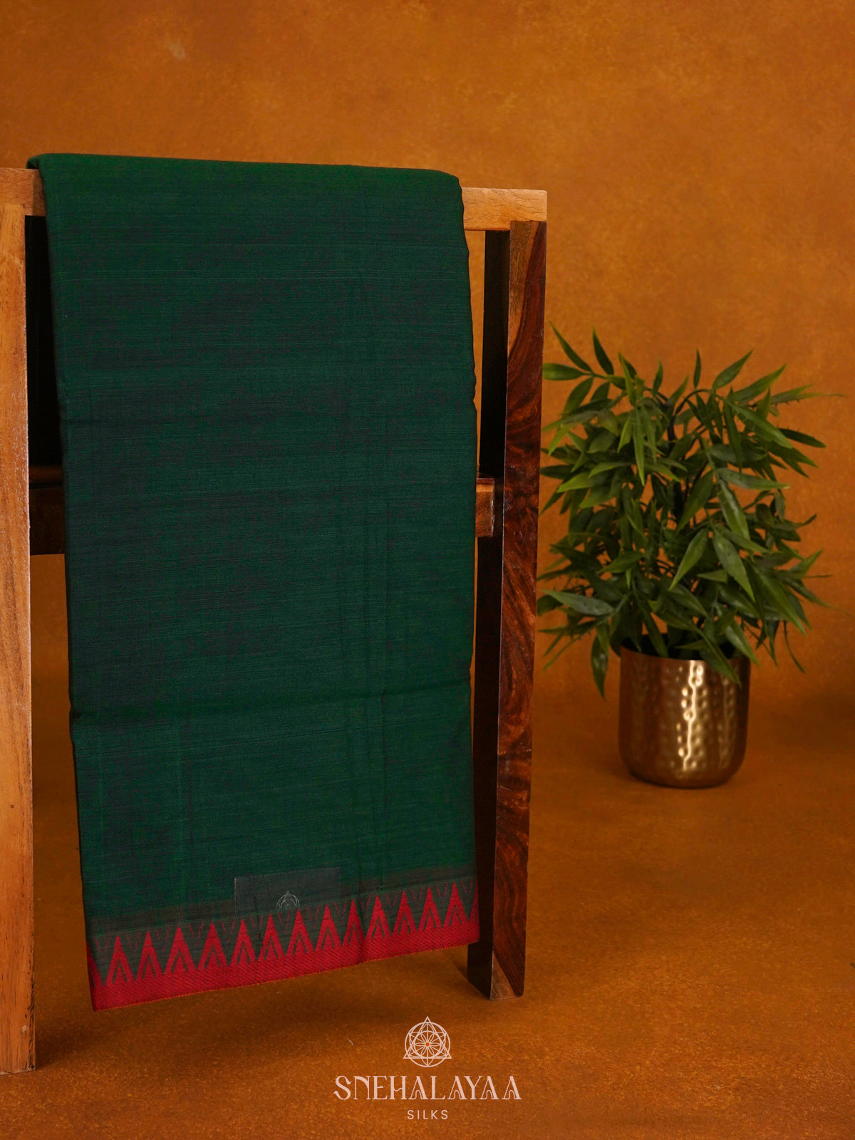 Forest Green Narayanpet Cotton Saree without Blouse