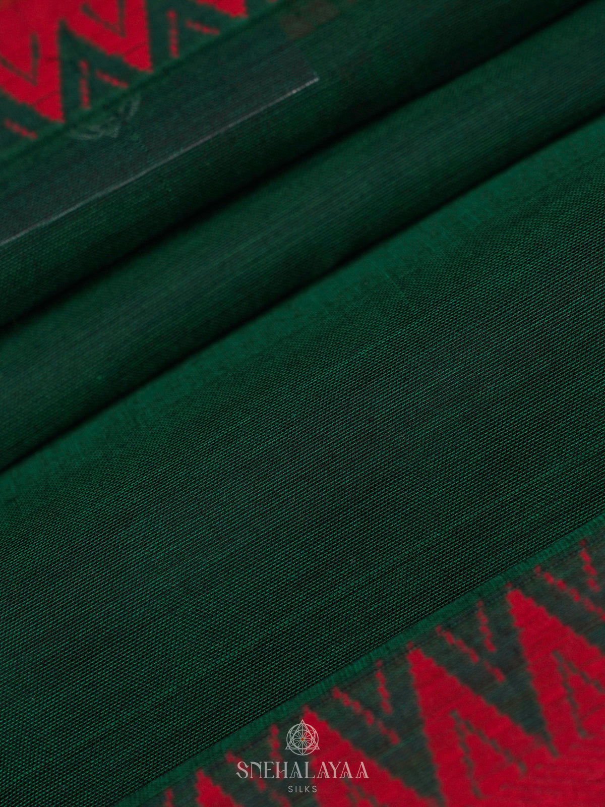 Forest Green Narayanpet Cotton Saree without Blouse