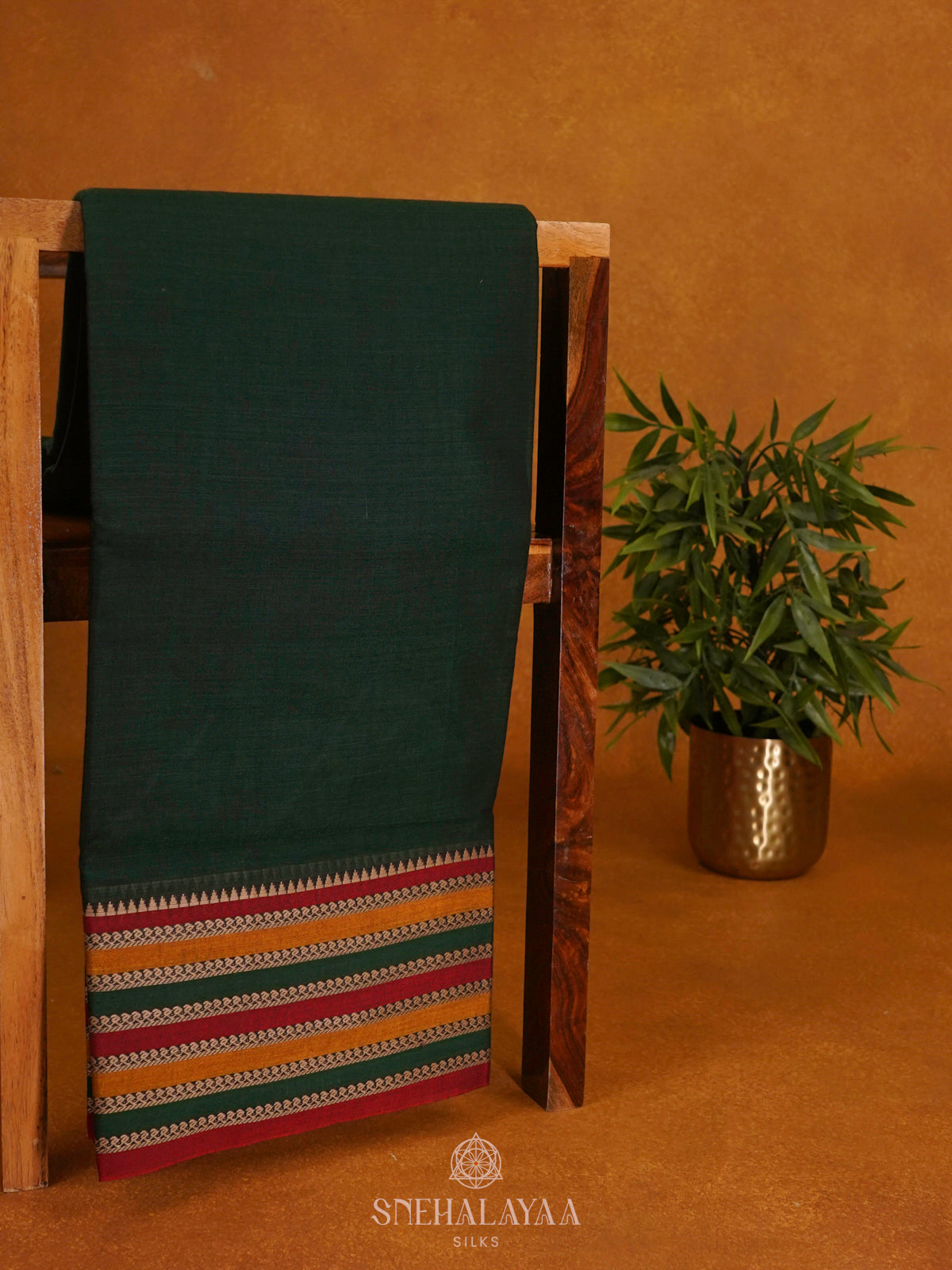 Forest Green Narayanpet Cotton Saree without Blouse