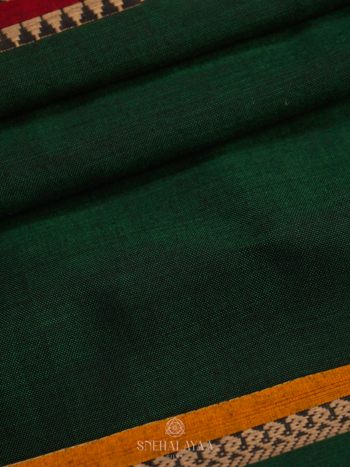 Forest Green Narayanpet Cotton Saree without Blouse