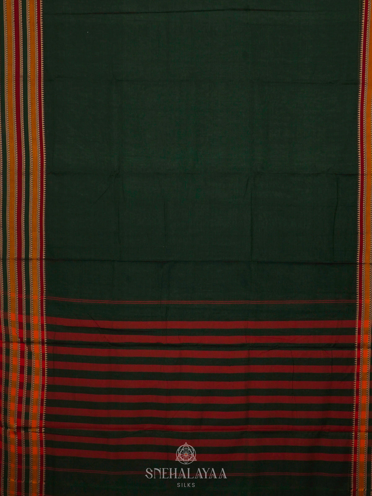 Forest Green Narayanpet Cotton Saree without Blouse
