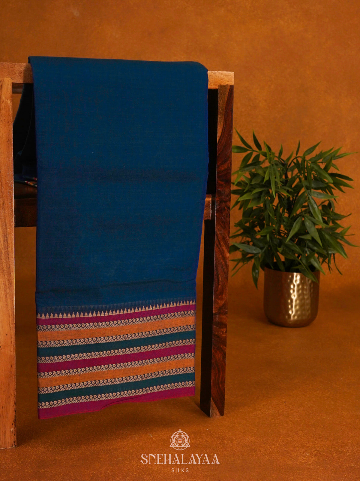 Navy Blue Narayanpet Cotton Saree without Blouse