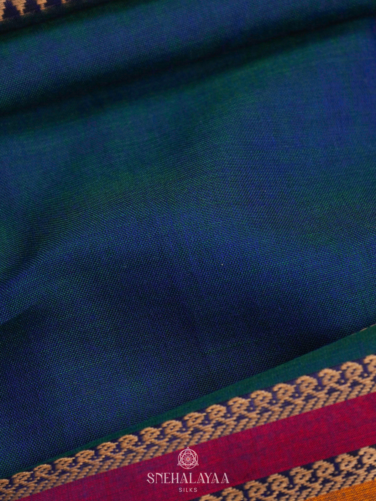 Navy Blue Narayanpet Cotton Saree without Blouse