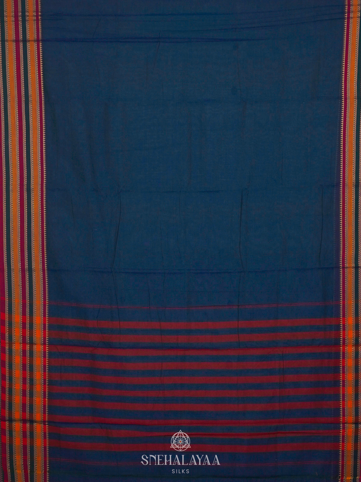 Navy Blue Narayanpet Cotton Saree without Blouse