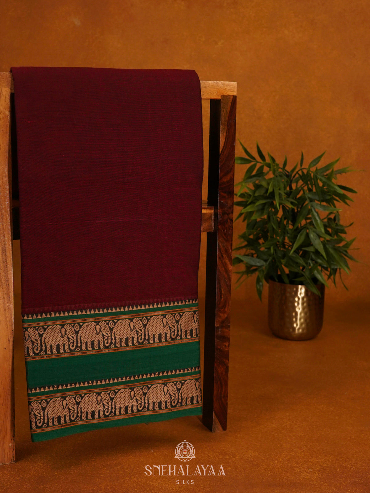 Maroon Narayanpet Cotton Saree without Blouse