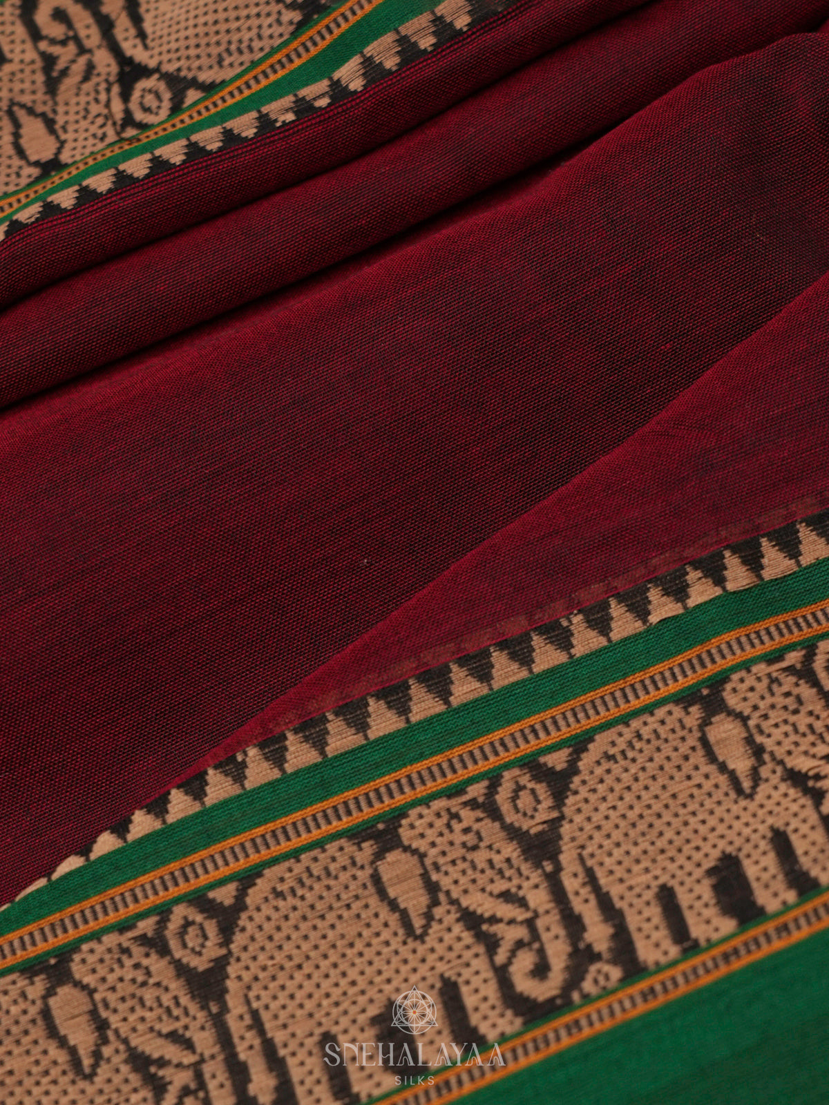 Maroon Narayanpet Cotton Saree without Blouse