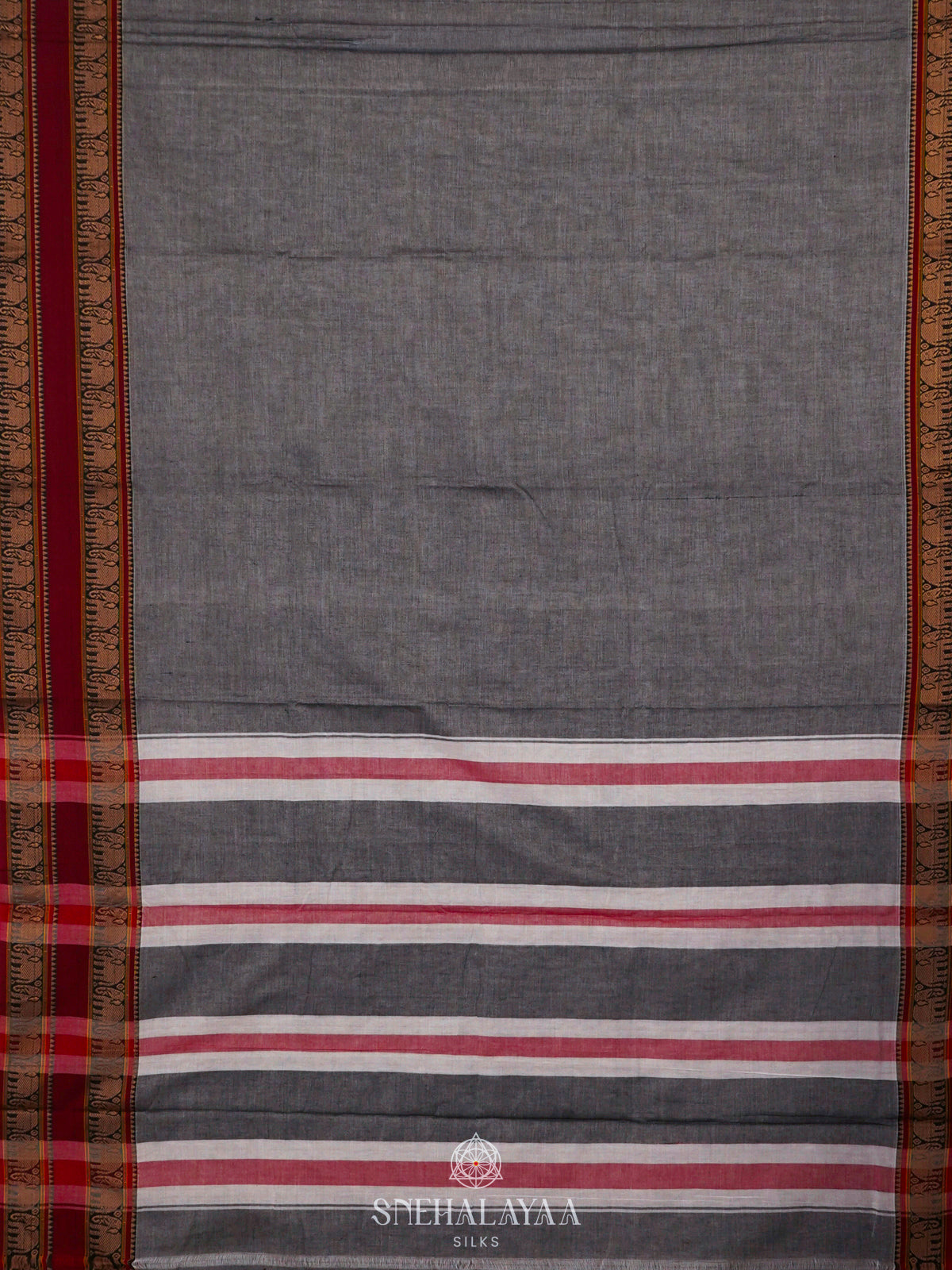 Grey Narayanpet Cotton Saree without Blouse