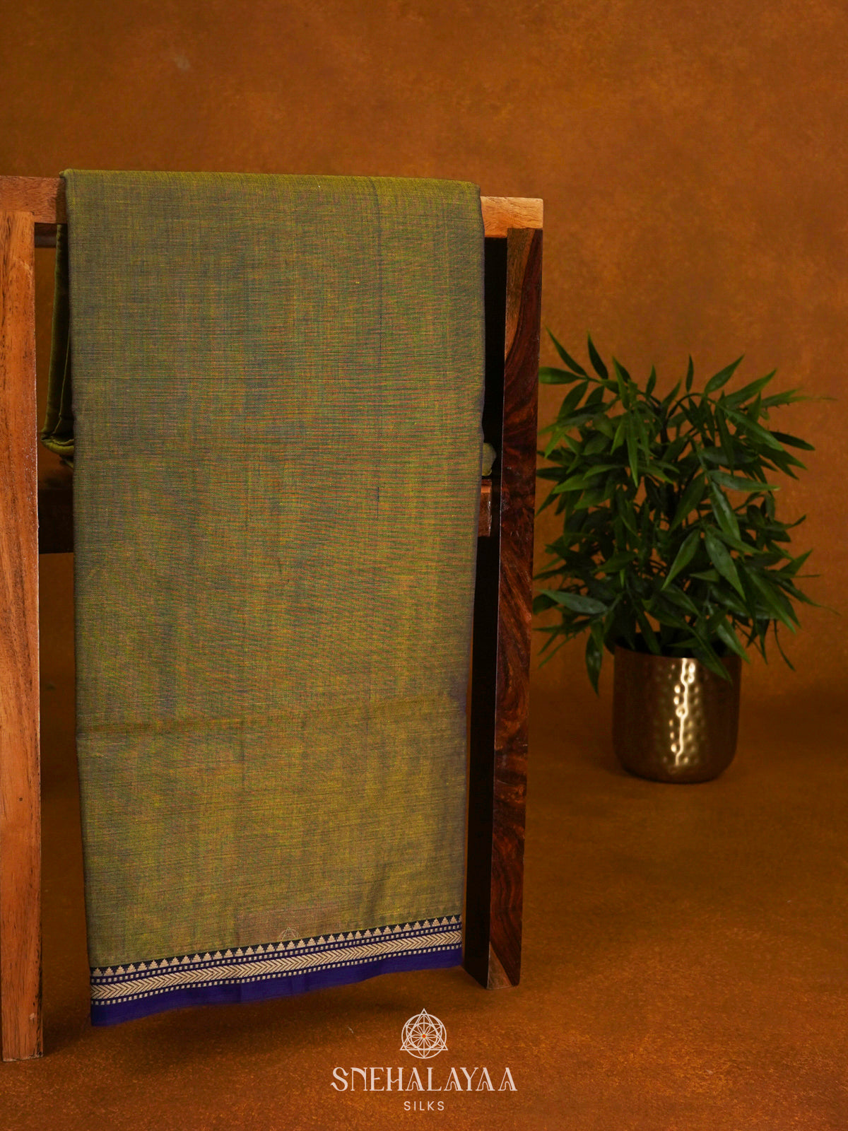 Olive Green Narayanpet Cotton Saree without Blouse